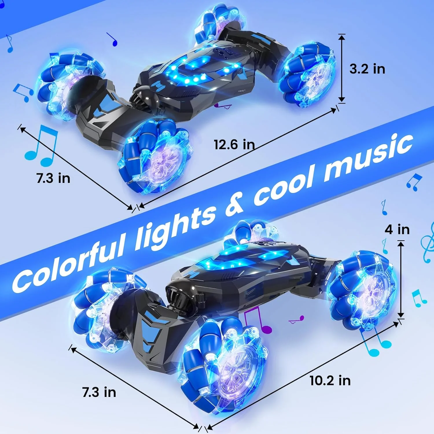 ماشین کنترلی بدلکاری با حسگر حرکتی، ماشین آفرود کنترلی 4WD با چرخش 360 درجه، دارای چراغ و موسیقی، هدیه برای پسران، ماشین کنترل دستی 2.4 گیگاهرتز برای کودکان 6-12 سال
