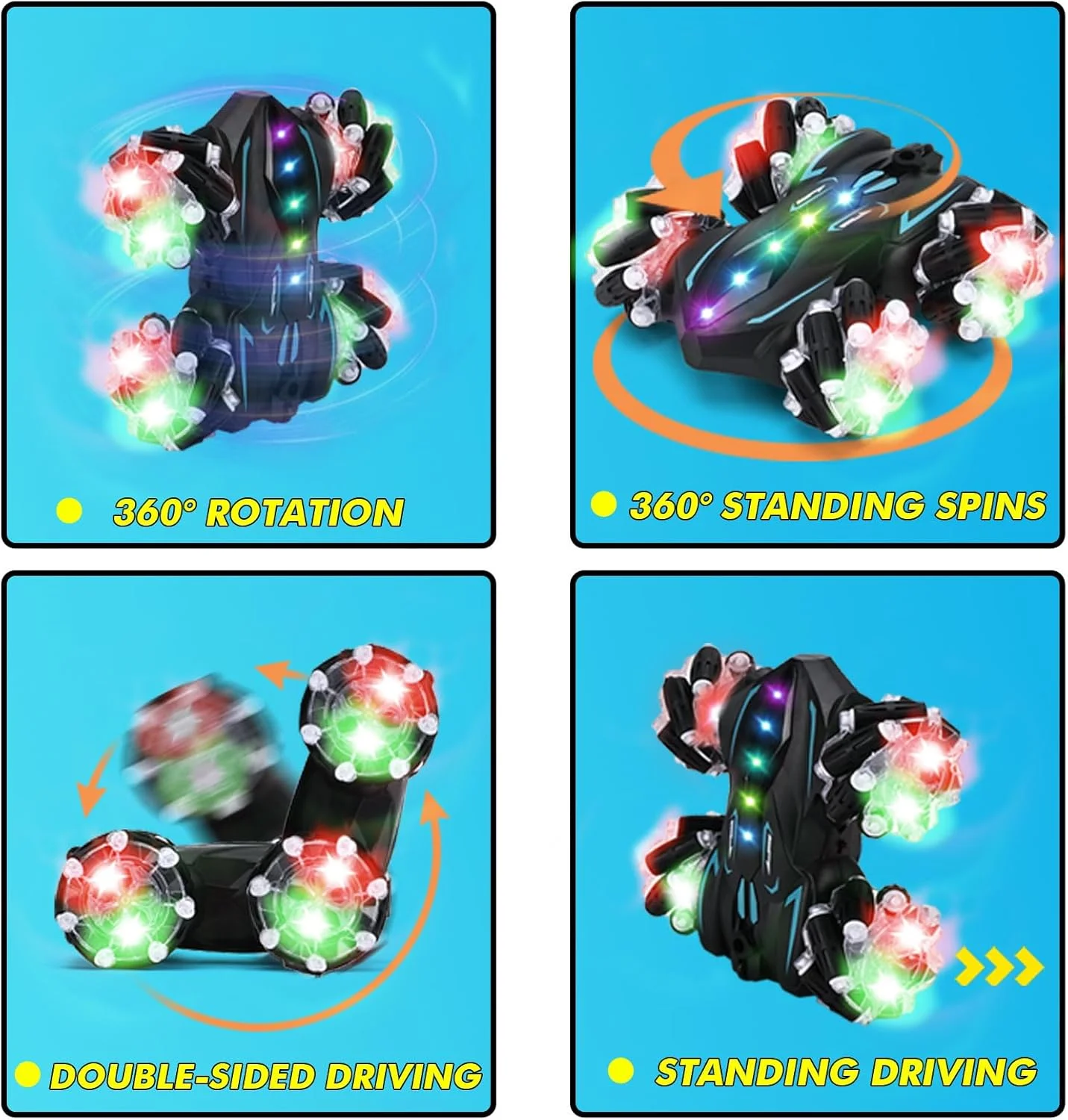 ماشین کنترلی بدلکاری با حسگر حرکتی، چرخش 360 درجه، دو طرفه، دارای اسپری، کنترل با دست، دارای چراغ و موسیقی، هدیه تولد و اسباب بازی برای پسران 6، 7، 8، 9، 10، 11، 12 ساله