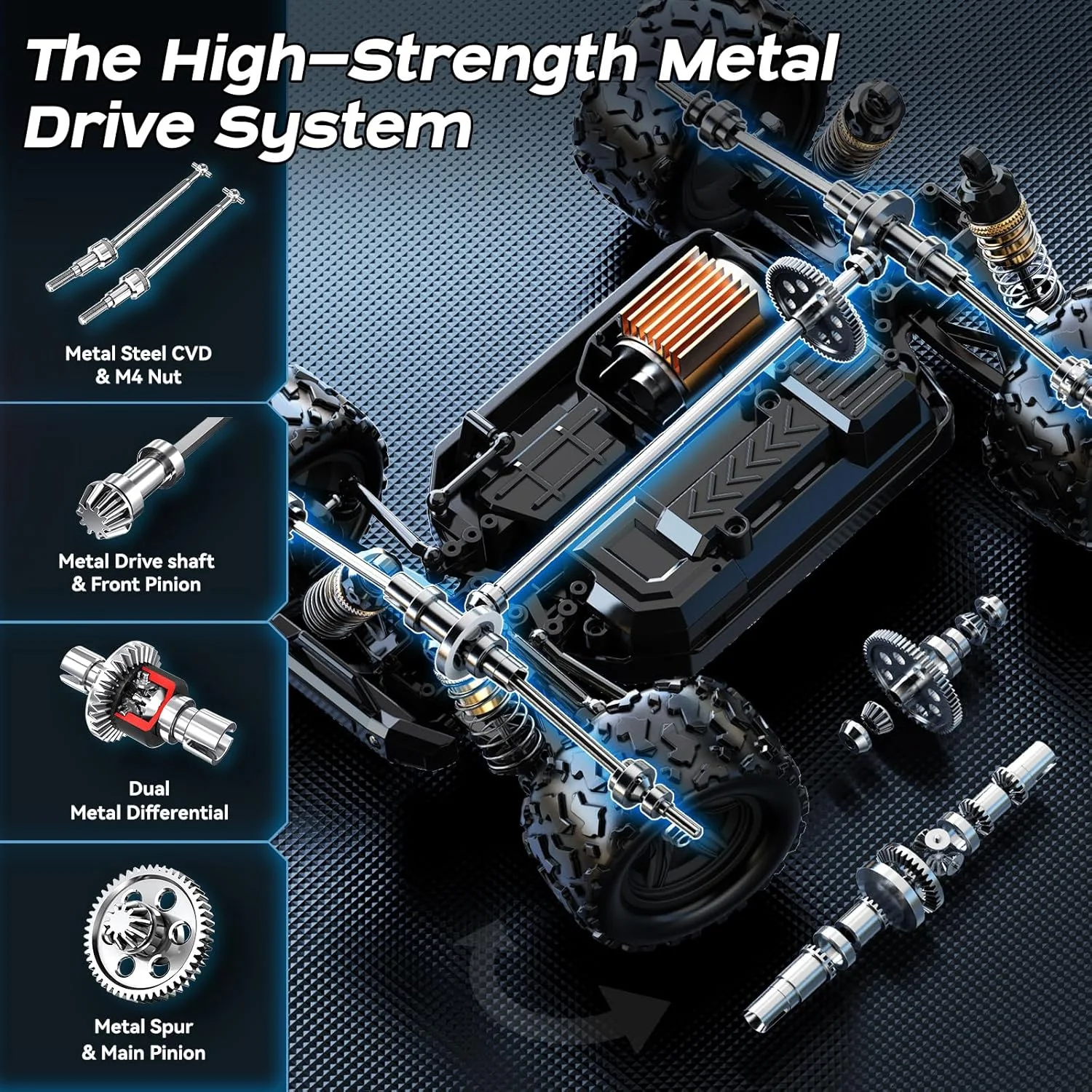 ماشین کنترلی براشلس مقیاس 1:18، مناسب برای بزرگسالان و پسران، سرعت 40 کیلومتر در ساعت، مجموعه دنده آلیاژ آلومینیوم، آفرود 4x4