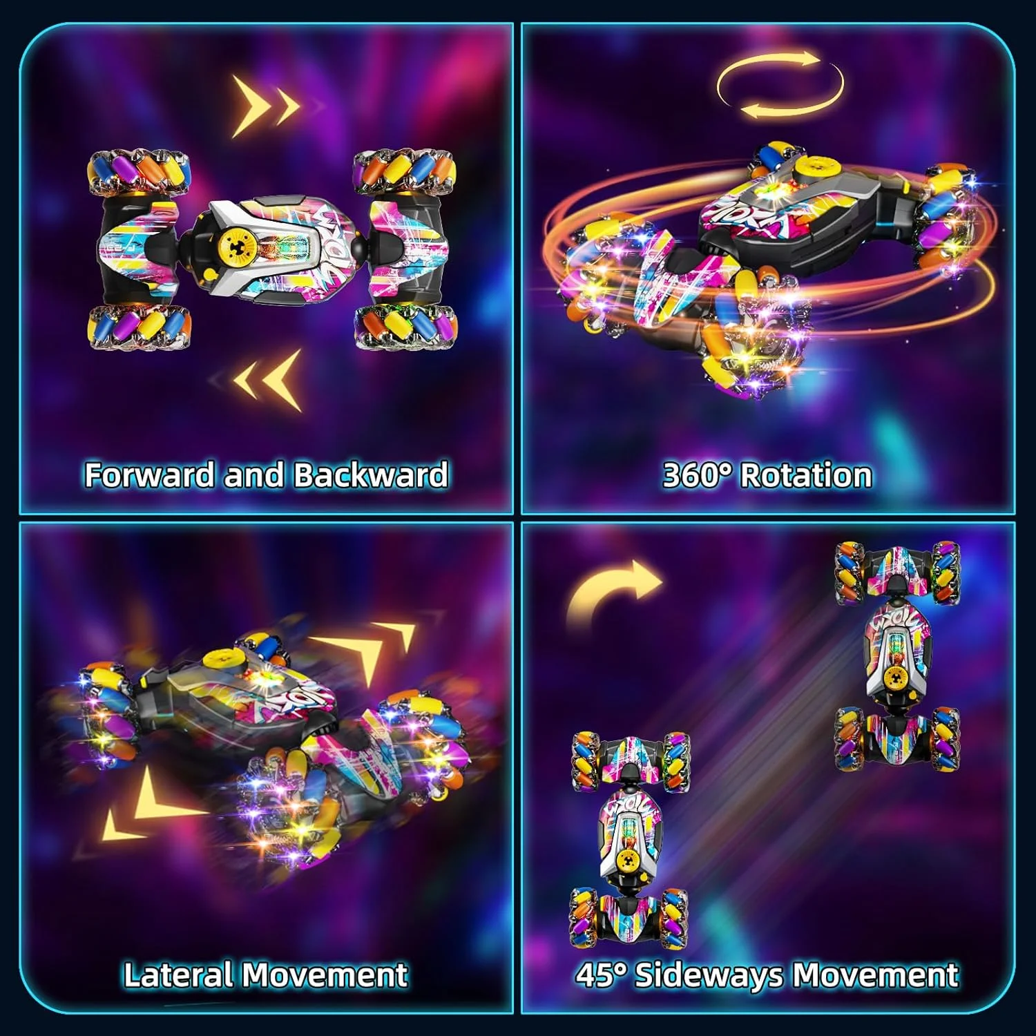 ماشین کنترلی، ماشین بدلکاری RC با حسگر حرکتی 4WD، چرخش 360 درجه، ماشین های پیچشی RC 2.4 گیگاهرتزی با چراغ و موسیقی، اسباب بازی ماشین برای کودکان پسر در سنین 4 5 6 7 8 9 10 11 12 سال