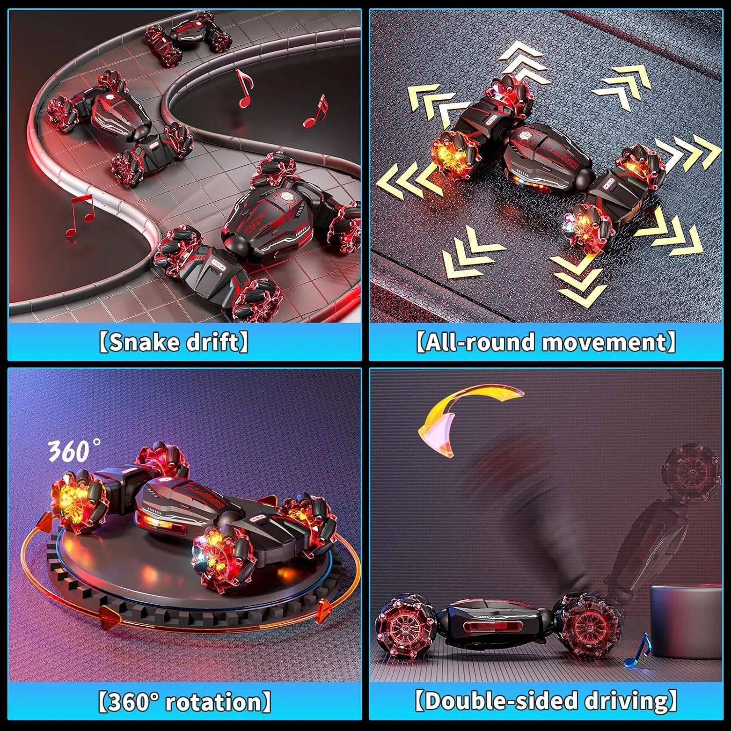 ماشین کنترلی، ماشین بدلکاری RC با حسگر حرکتی 4WD با فرکانس 2.4 گیگاهرتز، ماشین های دریفت چرخشی با کنترل دستی با نور و موسیقی، هدیه تولد جالب برای اسباب بازی پسرانه کودکان 5 6 7 8 9 10 11 12 ساله (قرمز)