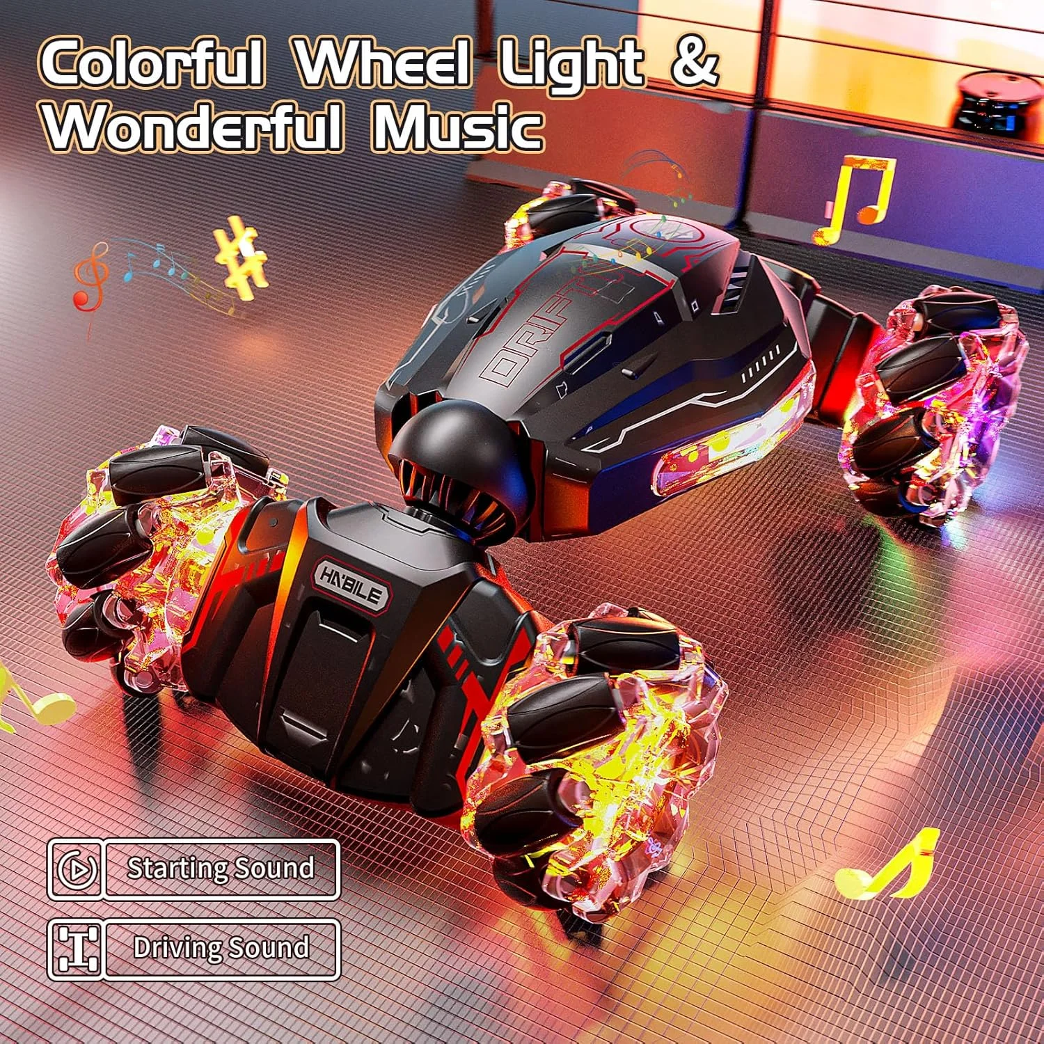 ماشین کنترلی، ماشین بدلکاری RC با حسگر حرکتی 4WD با فرکانس 2.4 گیگاهرتز، ماشین های دریفت چرخشی با کنترل دستی با نور و موسیقی، هدیه تولد جالب برای اسباب بازی پسرانه کودکان 5 6 7 8 9 10 11 12 ساله (قرمز)