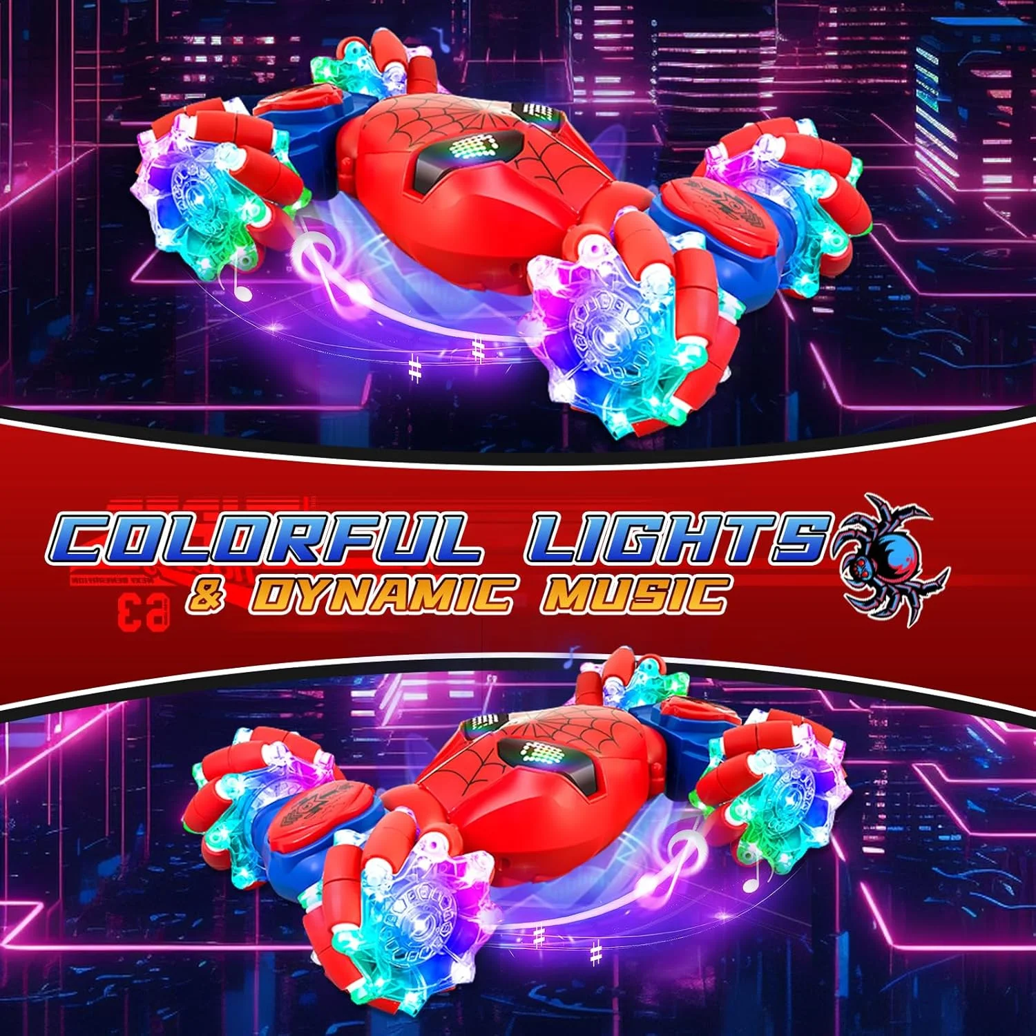 ماشین اسباب بازی بدلکاری کنترلی با حسگر حرکتی برای پسران 6 تا 12 سال، ماشین های کنترلی از راه دور 4WD دریفت با کنترل دستی با نور و موسیقی، چرخش 360 درجه ماشین های دو طرفه آفرود هدیه برای کودکان 7 8 9 10 11 ساله