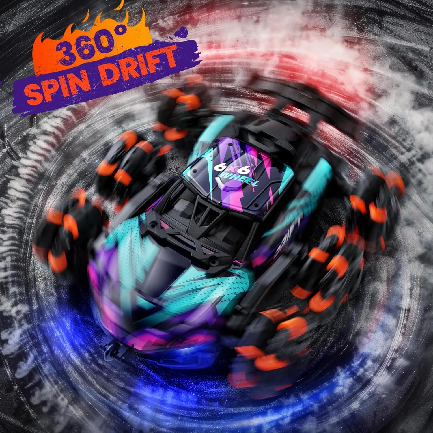 ماشین کنترلی آکروباتیک شش چرخ مدل 2370، ماشین دریفت باحال 6WD، رانندگی دو طرفه، چرخش 360 درجه، با افکت های نور و اسپری، اسباب بازی برای کودکان 8-13 سال، هدیه ایده آل برای پسران و دختران