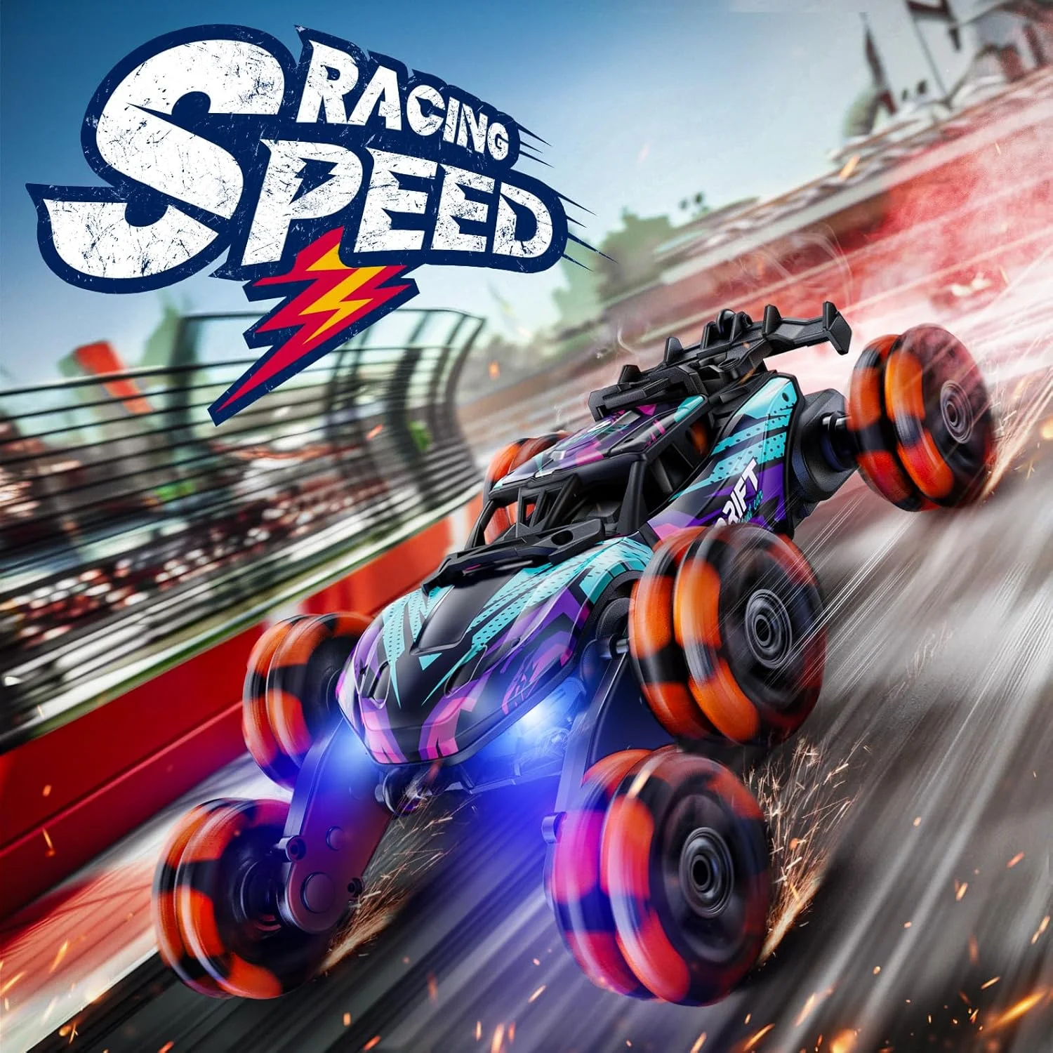 ماشین کنترلی آکروباتیک شش چرخ مدل 2370، ماشین دریفت باحال 6WD، رانندگی دو طرفه، چرخش 360 درجه، با افکت های نور و اسپری، اسباب بازی برای کودکان 8-13 سال، هدیه ایده آل برای پسران و دختران