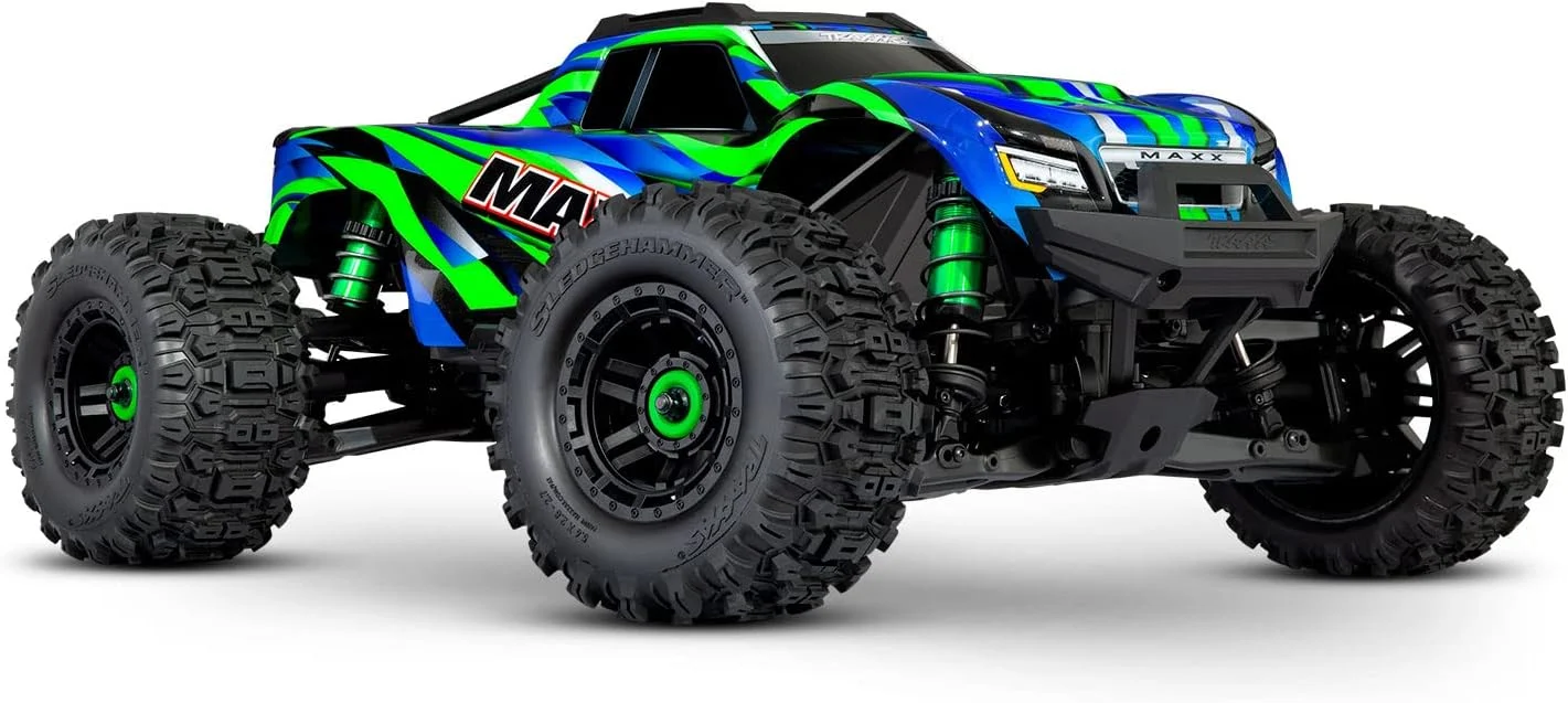 ماشین کنترلی مدل تراکسس Maxx Wide سبز مقیاس 1:10، مانستر تراک 4WD RTR 2.4GHz