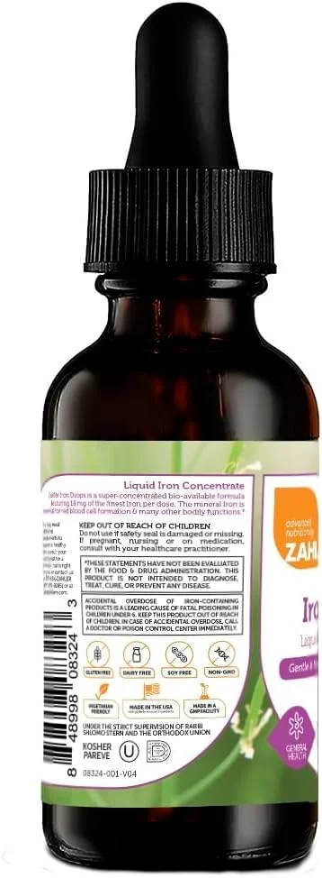 قطره آهن زهلر، مکمل آهن مایع، فرمول ملایم آهن بدون ایجاد یبوست، 2 Fl OZ قطره آهن زهلر، مکمل آهن مایع، فرمول ملایم آهن بدون ایجاد یبوست، 2 Fl OZ