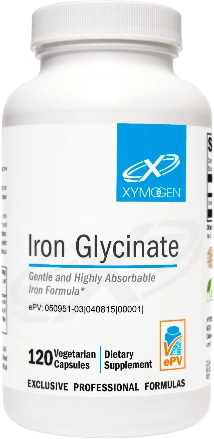 مکمل آهن گلیسینات زایموژن - مکمل آهن ملایم با جذب بالا برای بانوان و آقایان - 29 میلی گرم آهن بیس گلیسینات کلات ثبت شده از سطوح سالم فریتین و هموگلوبین پشتیبانی می کند (120 کپسول آهن)