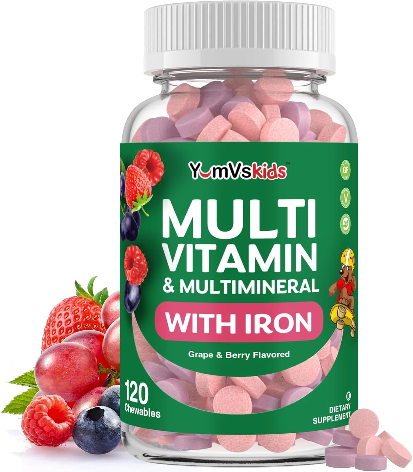 مولتی ویتامین کودکان YumVs با آهن و مواد معدنی، قرص های جویدنی - طعم انگور و توت، ویتامین ها برای کودکان نوپا و کودکان بالای 2 سال - مولتی ویتامین روزانه برای حمایت از سیستم ایمنی - کوشر، غیر GMO - 120 عدد مولتی ویتامین کودکان YumVs با آهن و مواد معدنی، قرص های جویدنی - طعم انگور و توت، ویتامین ها برای کودکان نوپا و کودکان بالای 2 سال - مولتی ویتامین روزانه برای حمایت از سیستم ایمنی - کوشر، غیر GMO - 120 عدد