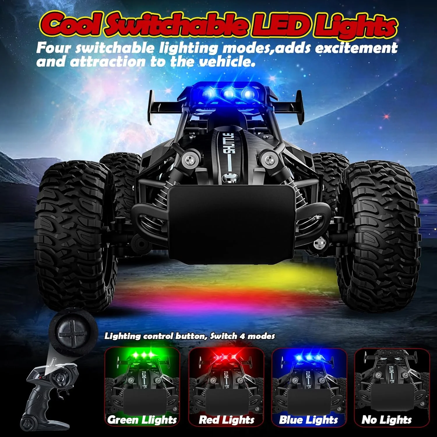 ماشین کنترلی برای کودکان ۳ ۴ ۵ ۶ ۷+ سال، ماشین های آرسی پر سرعت ۲۰ کیلومتر بر ساعت با چراغ های ال ای دی، ماشین هیولا ۲.۴ گیگاهرتز ۲WD اسباب بازی برای دختران