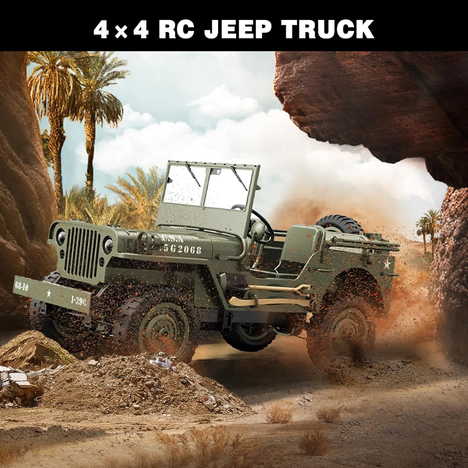 کامیون کنترل از راه دور، ماشین جیپ نظامی ویلیز RC مقیاس 1/12 با باتری قابل شارژ و سیستم وینچ، وسیله نقلیه خزنده کنترل از راه دور 4x4 آفرود 2.4 گیگاهرتزی برای پسران و بزرگسالان، هدیه تولد کریسمس