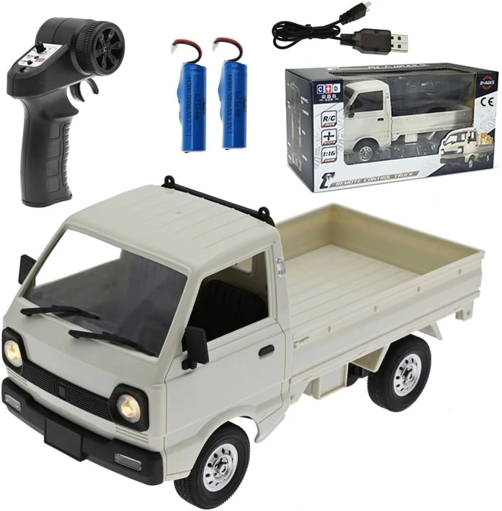 مینی کامیون آرسی WPL D12 مقیاس 1/16، مینی ون آرسی 2.4G با سرعت بالای 20 کیلومتر در ساعت، باتری دوتایی DIY، کامیون و ون های کنترل از راه دور، اسباب بازی های آرسی سرگرمی داخل و خارج از خانه