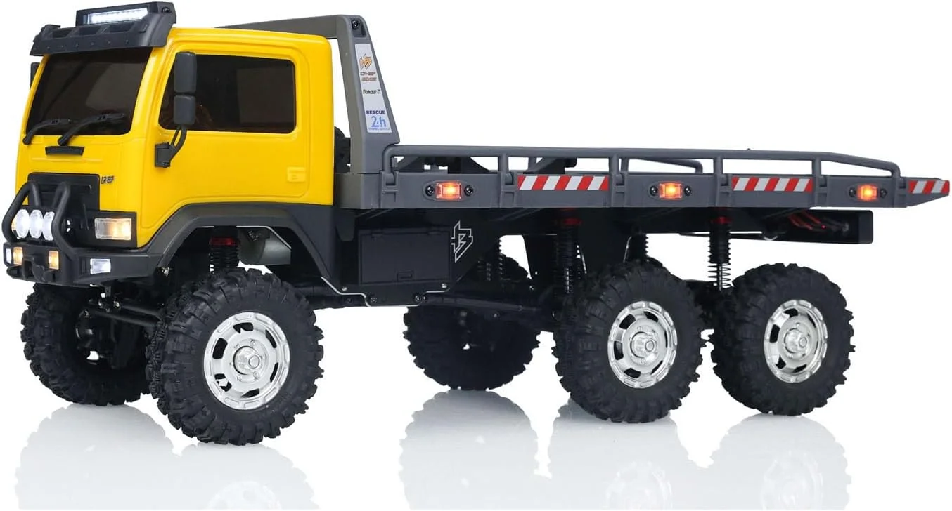 کامیون تخت 6x6 CR18P مقیاس 1/18 RTR RC صخره نورد آفرود، مدل سرگرمی با چراغ، موتور و سروو (زرد)