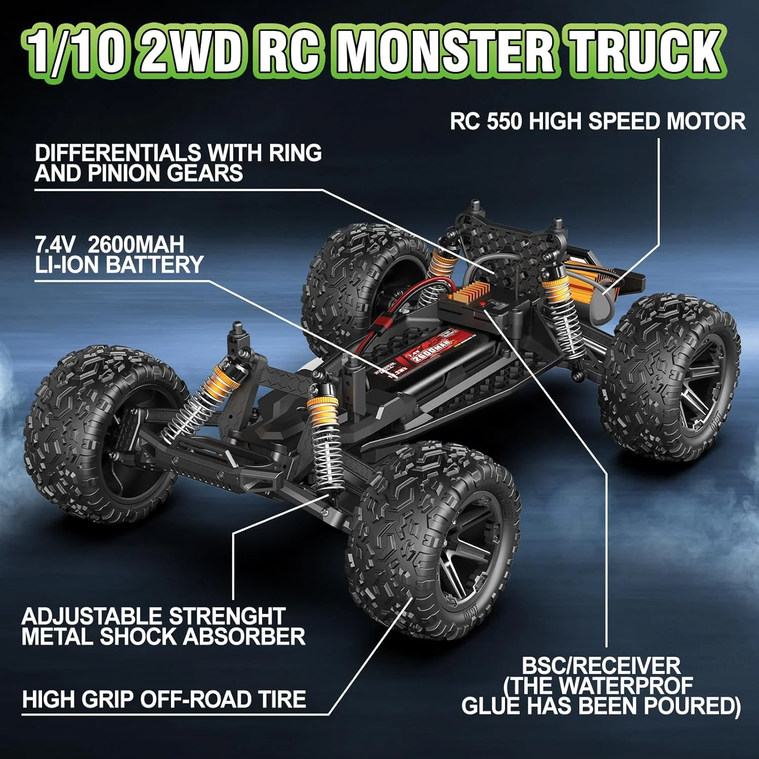 ماشین های بزرگ آرسی مقیاس 1:10، کامیون های کنترلی از راه دور سریع 18 اینچی، کامیون الکتریکی آفرود آرسی با سرعت 45+ کیلومتر در ساعت، شامل 2 باتری قابل شارژ 2600 میلی آمپر ساعتی، ماشین های آرسی برای بزرگسالان و پسران ماشین های بزرگ آرسی مقیاس 1:10، کامیون های کنترلی از راه دور سریع 18 اینچی، کامیون الکتریکی آفرود آرسی با سرعت 45+ کیلومتر در ساعت، شامل 2 باتری قابل شارژ 2600 میلی آمپر ساعتی، ماشین های آرسی برای بزرگسالان و پسران