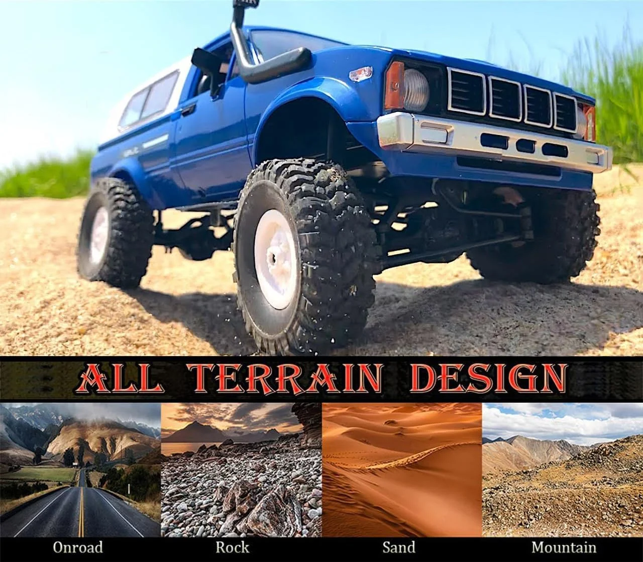 ماشین کنترلی صخره نورد دبلیو پی ال مدل C24، کامیون کنترلی 4x4 مقیاس 1/16، پیکاپ آفرود با کنترل از راه دور، مناسب تمام سطوح، RTR با گاز و فرمان متناسب 2.4 گیگاهرتز، چراغ ال ای دی، 2 باتری، اسباب بازی سرگرمی