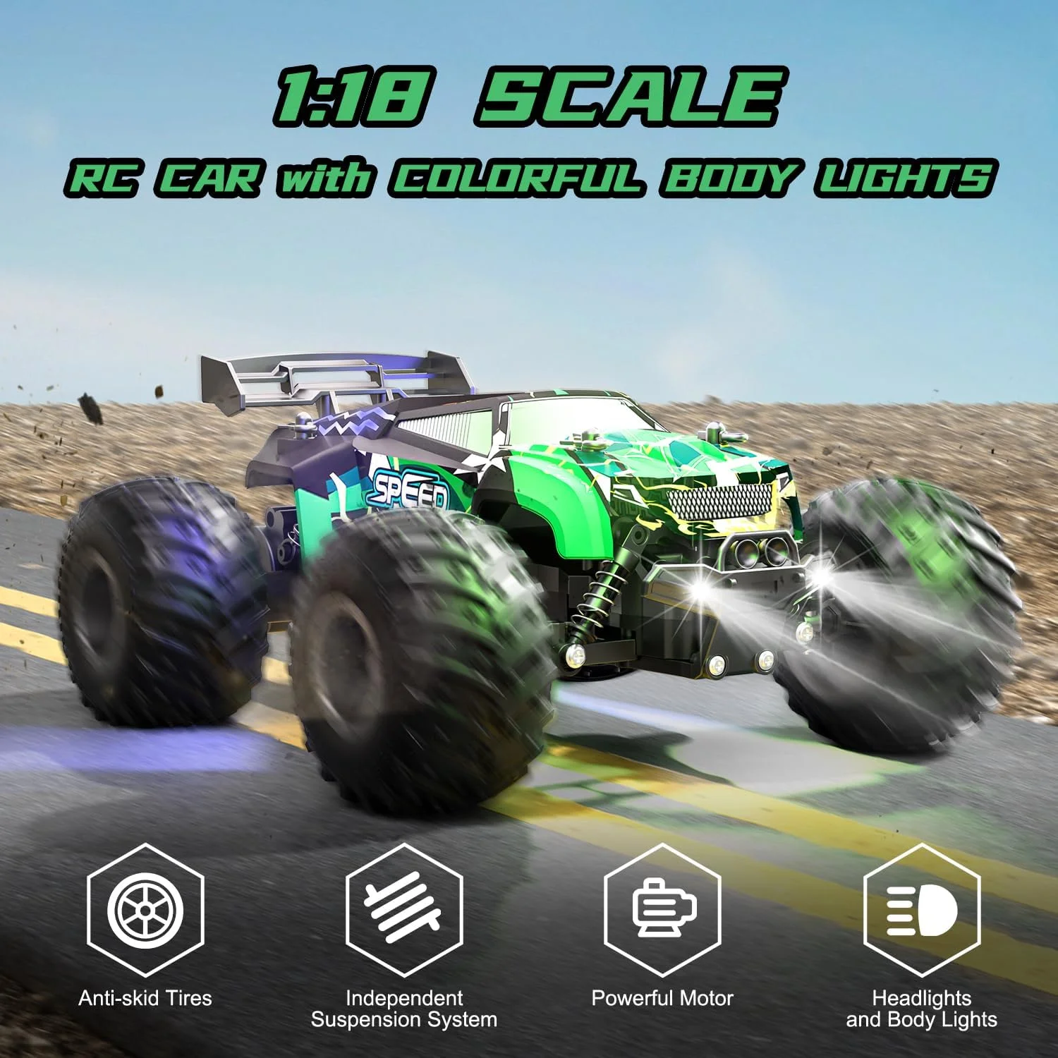 ماشین کنترلی، ماشین های آرسی، ماشین هیولا آفرود، ماشین آرسی سرعتی با دو باتری قابل شارژ و نور رنگی، اسباب بازی ماشین آرسی سریع 20 کیلومتر بر ساعت، هدیه برای پسران