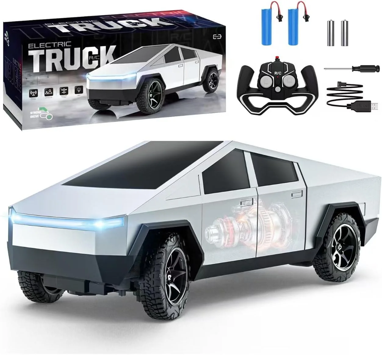 ماشین اسباب بازی کامیون کنترلی، ماشین اسباب بازی کامیون آفرود 2.4 گیگاهرتزی با عمر باتری طولانی و جلوه های نوری، هدیه برای کودکان 3 4 5 6 7 سال به بالا، پسران و دختران