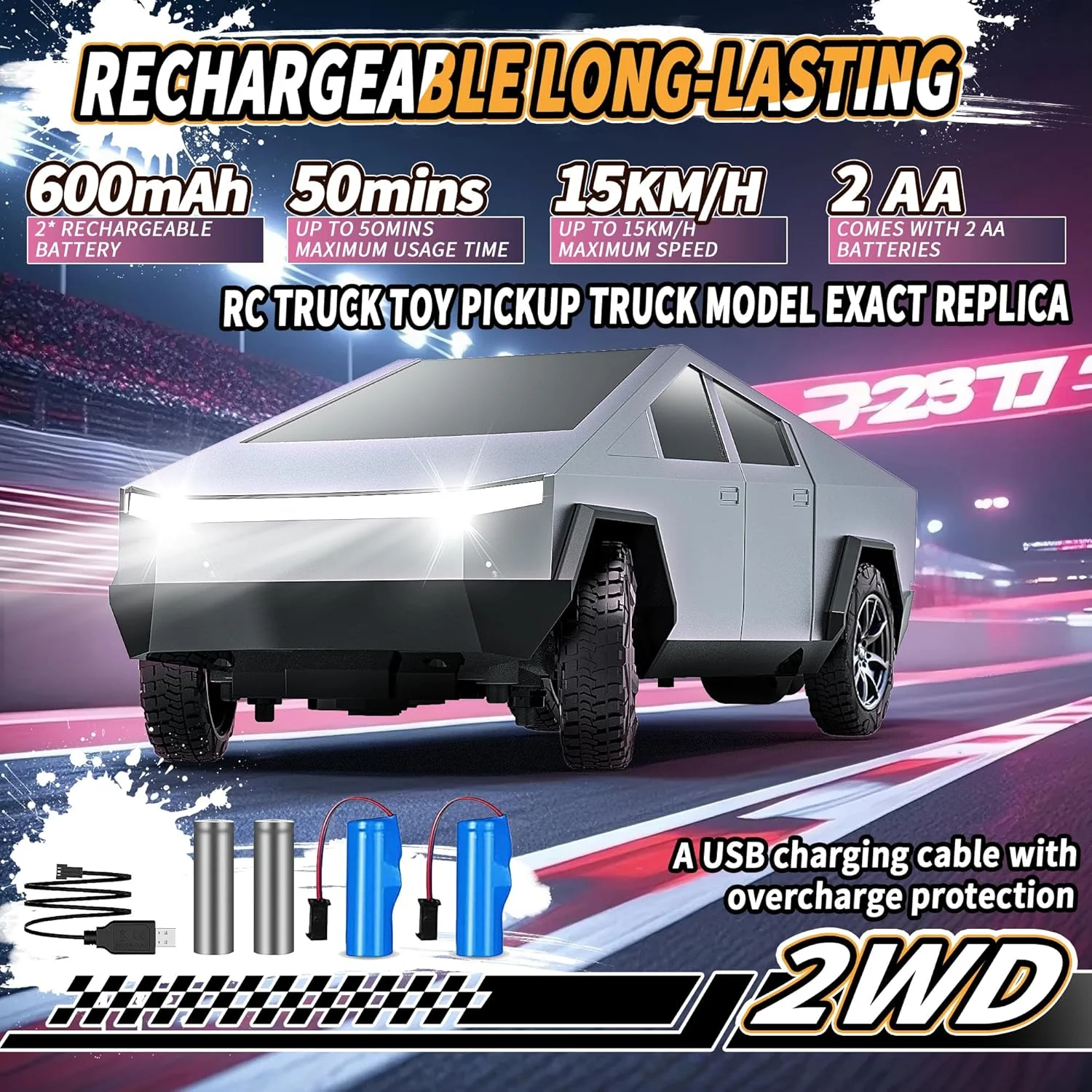 ماشین اسباب بازی کامیون کنترلی، ماشین اسباب بازی کامیون آفرود 2.4 گیگاهرتزی با عمر باتری طولانی و جلوه های نوری، هدیه برای کودکان 3 4 5 6 7 سال به بالا، پسران و دختران