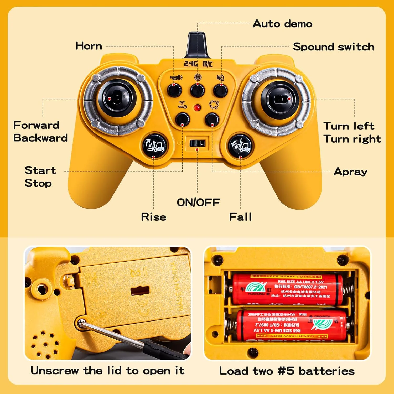 اسباب بازی لیفتراک کنترلی 2.4 گیگاهرتز، لیفتراک RC با قابلیت اسپری، نورهای جذاب، صدا، مقیاس 1/24، 11 کانال، لیفتراک شارژی هدیه برای کودکان