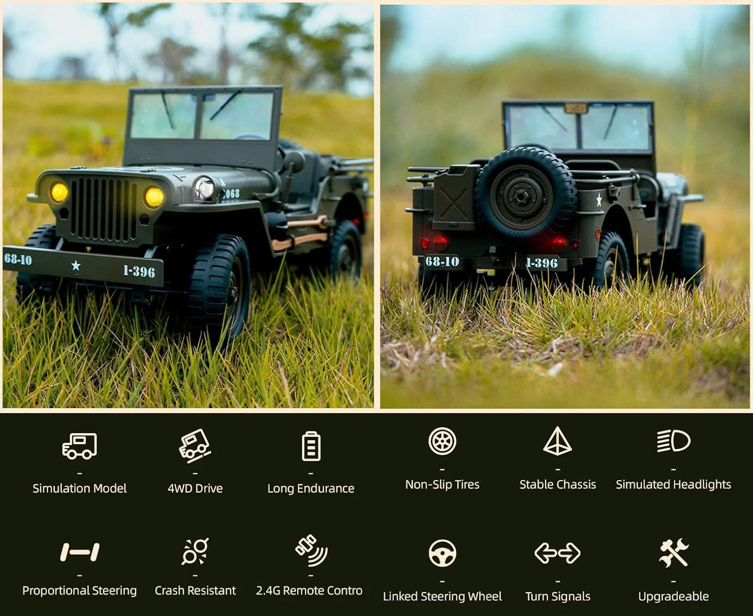 ماشین کنترلی صخره نورد YIKESHU، کامیون آفرود نظامی، مقیاس 1/10، RTR، مناسب تمام سطوح، 2.4 گیگاهرتز، ماشین کنترلی حرفه ای برای بزرگسالان بالای 15 سال