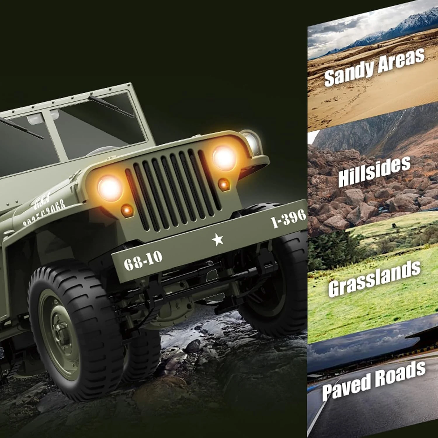 ماشین کنترلی صخره نورد YIKESHU، کامیون آفرود نظامی، مقیاس 1/10، RTR، مناسب تمام سطوح، 2.4 گیگاهرتز، ماشین کنترلی حرفه ای برای بزرگسالان بالای 15 سال