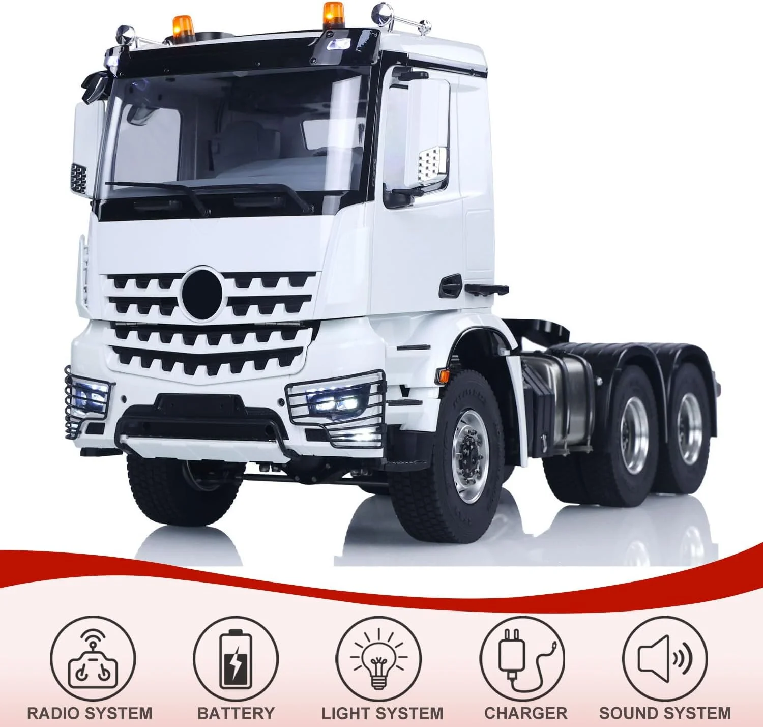 کامیون تراکتور آرسی فلزی رادیویی مقیاس 1/14، دارای گیربکس 2 سرعته و شاسی 6*6 مناسب مدل تریلر برای بزرگسالان