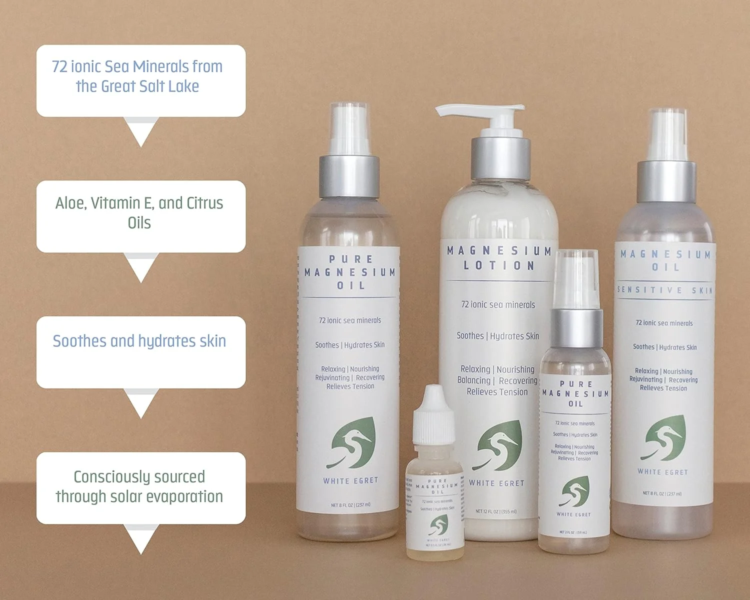 اسپری روغن منیزیم پوست حساس White Egret، 236 میلی لیتر