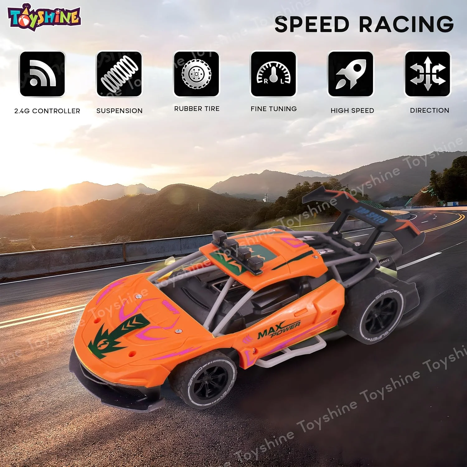 ماشین اسباب بازی مسابقه ای الکتریکی شارژی با کنترل از راه دور Toyshine در مقیاس 1:20 با فرکانس 27 مگاهرتز، سرعت 10 تا 15 کیلومتر در ساعت، مناسب برای پسران و دختران بالای 3 سال (نارنجی)