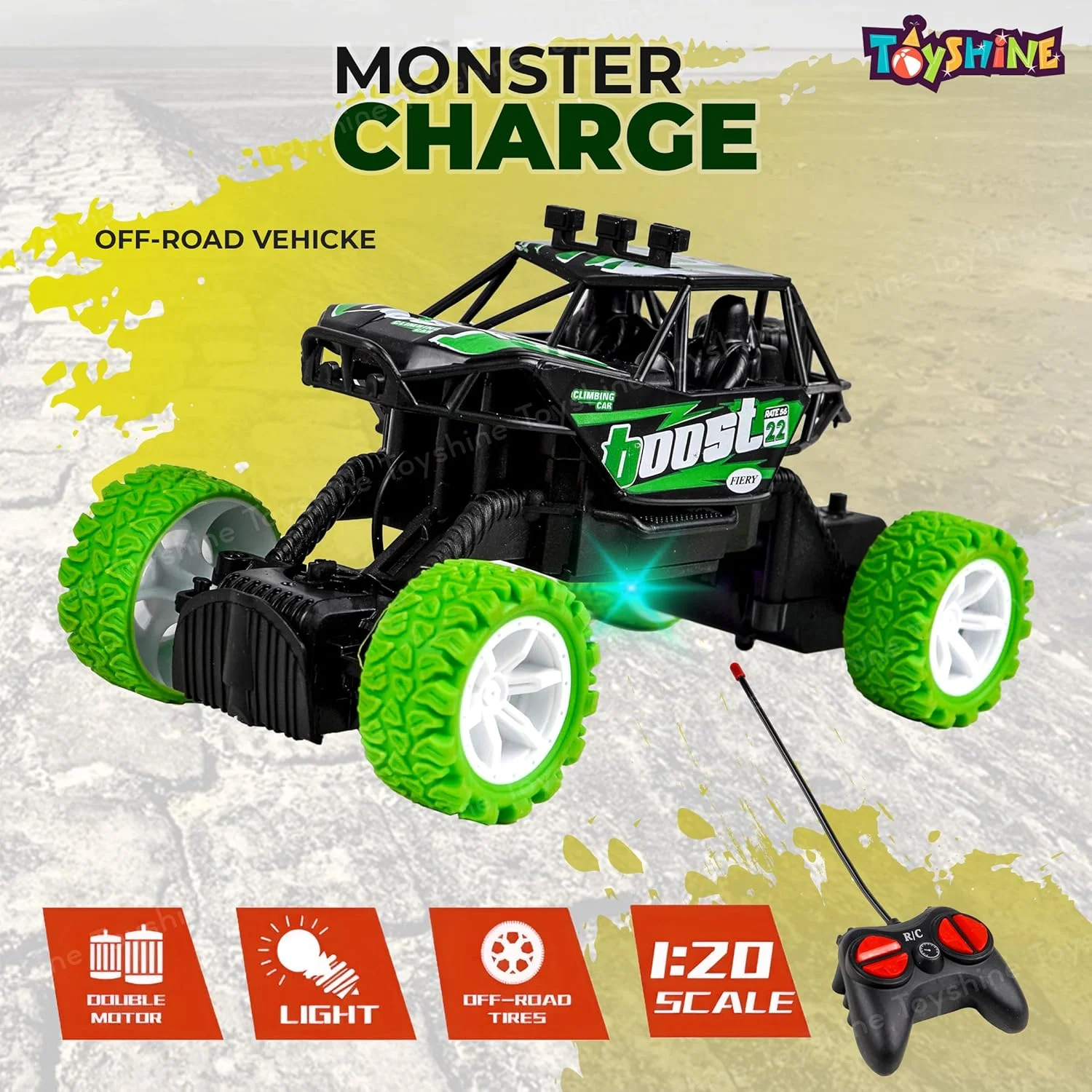 ماشین کنترلی صخره نورد Toyshine مقیاس 1:20، 2.4 گیگاهرتز، شارژی، مناسب برای کودکان 3 سال به بالا، سبز ماشین کنترلی صخره نورد Toyshine مقیاس 1:20، 2.4 گیگاهرتز، شارژی، مناسب برای کودکان 3 سال به بالا، سبز