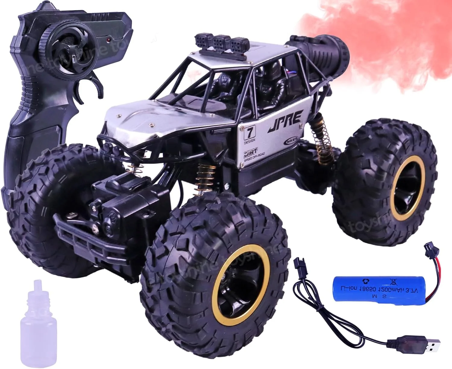 ماشین کنترلی صخره نورد آفرود مقیاس 1:16 تویشاین، دو دیفرانسیل، با قابلیت اسپری تقویتی و باتری با طول عمر بالا - نقره ای