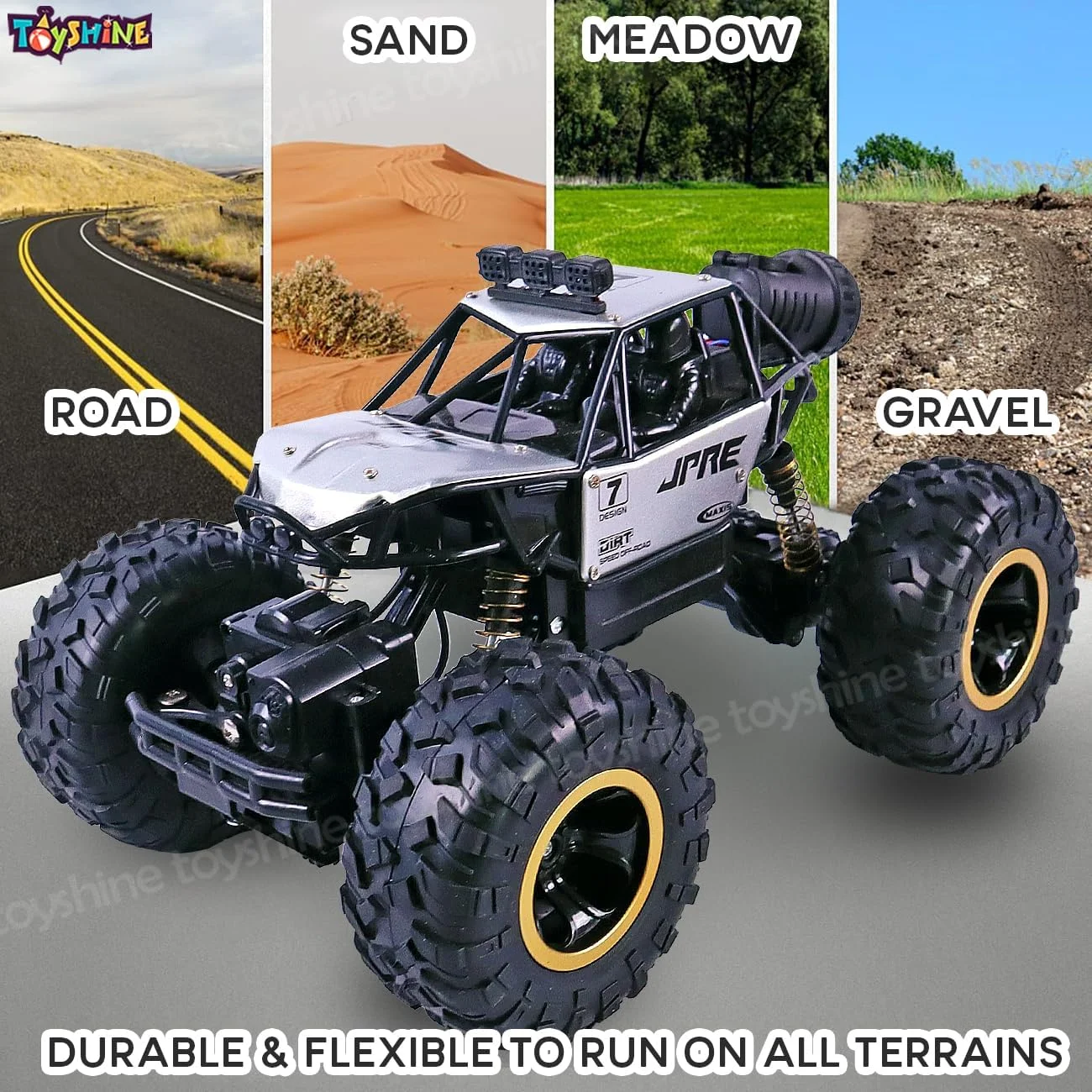 ماشین کنترلی صخره نورد آفرود مقیاس 1:16 تویشاین، دو دیفرانسیل، با قابلیت اسپری تقویتی و باتری با طول عمر بالا - نقره ای