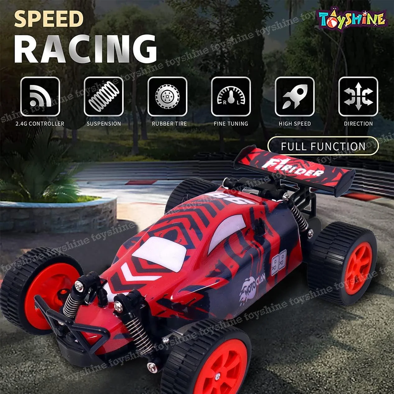 ماشین کنترلی کامیون موتورسوار Toyshine Moto Clon F1، سیستم 2.4 گیگاهرتز، مقیاس 1:18، دارای سیستم تعلیق - قرمز