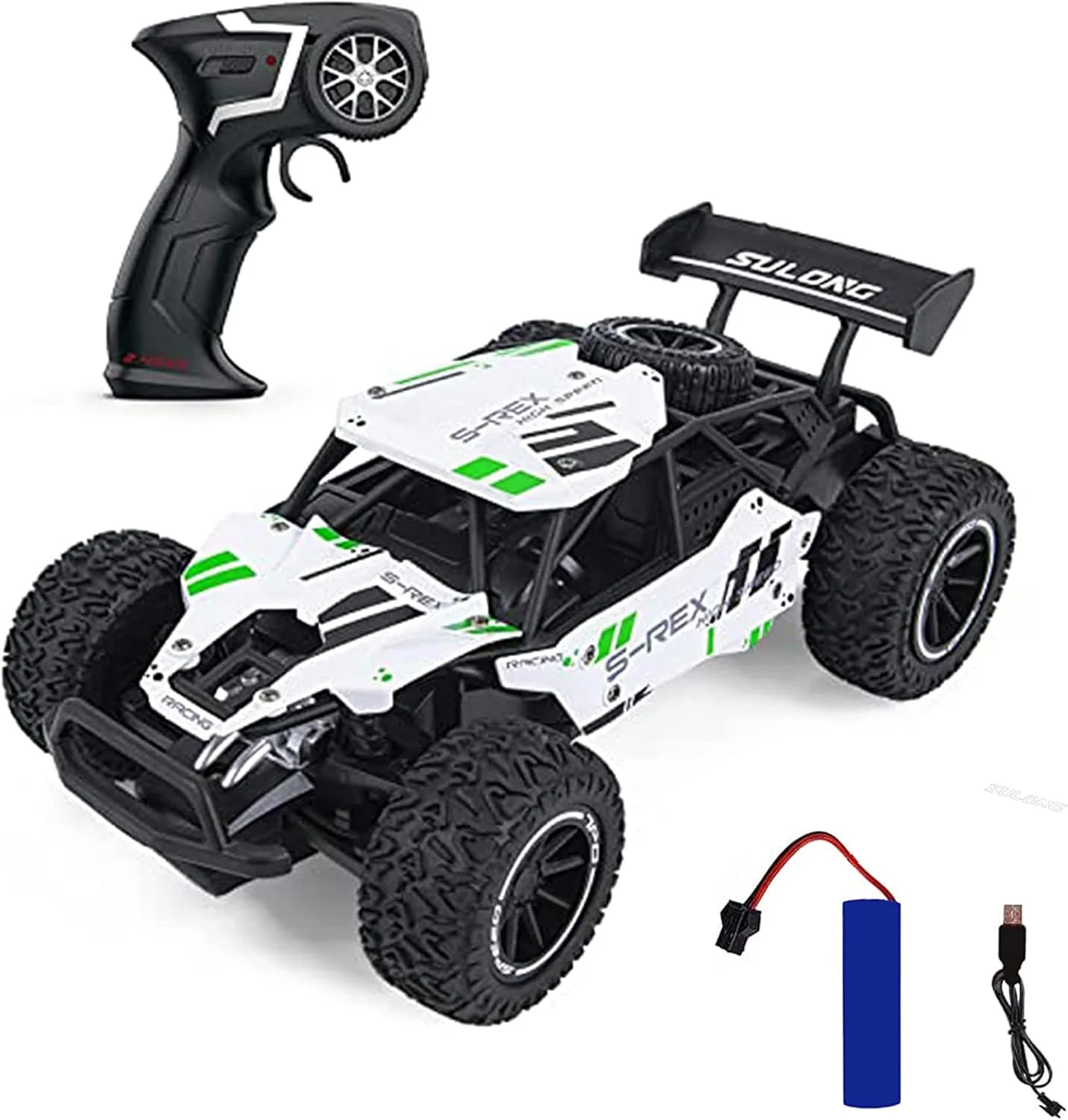 ماشین کنترلی سریع ۱:۱۶ | کامیون هیولا آفرود ۲.۴ گیگاهرتز، باگی دو چرخ متحرک ۲۰ کیلومتر بر ساعت | ماشین اسباب بازی الکتریکی آرسی با دو باتری برای پسران و دختران (سفید)