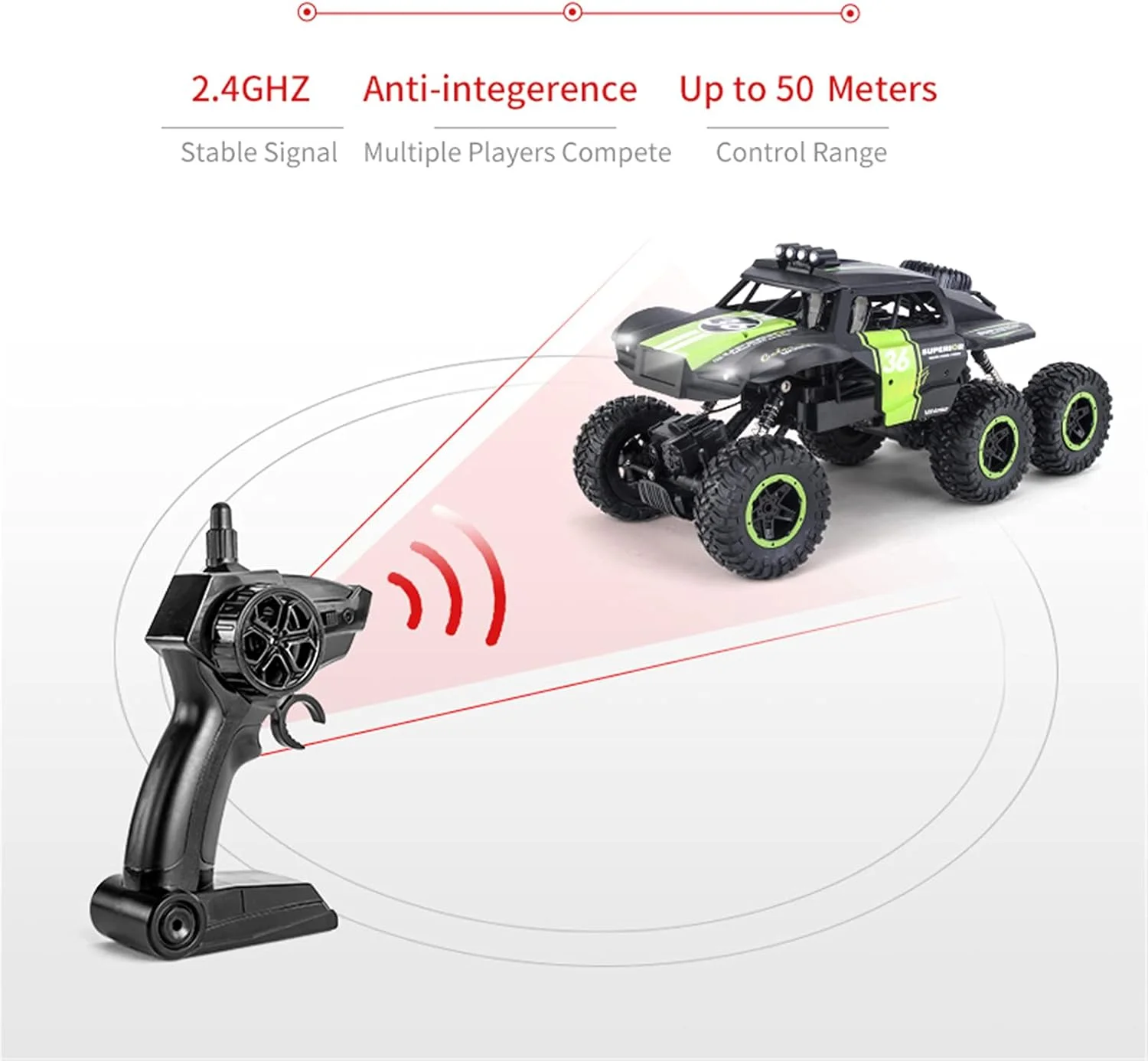 ماشین صخره نوردی کنترلی 6 چرخ محرک، باگی، مقیاس 1:10، ماشین آفرود کنترلی هدیه ای برای کودکان، پسران، اسباب بازی های مدل فضای باز، آبی