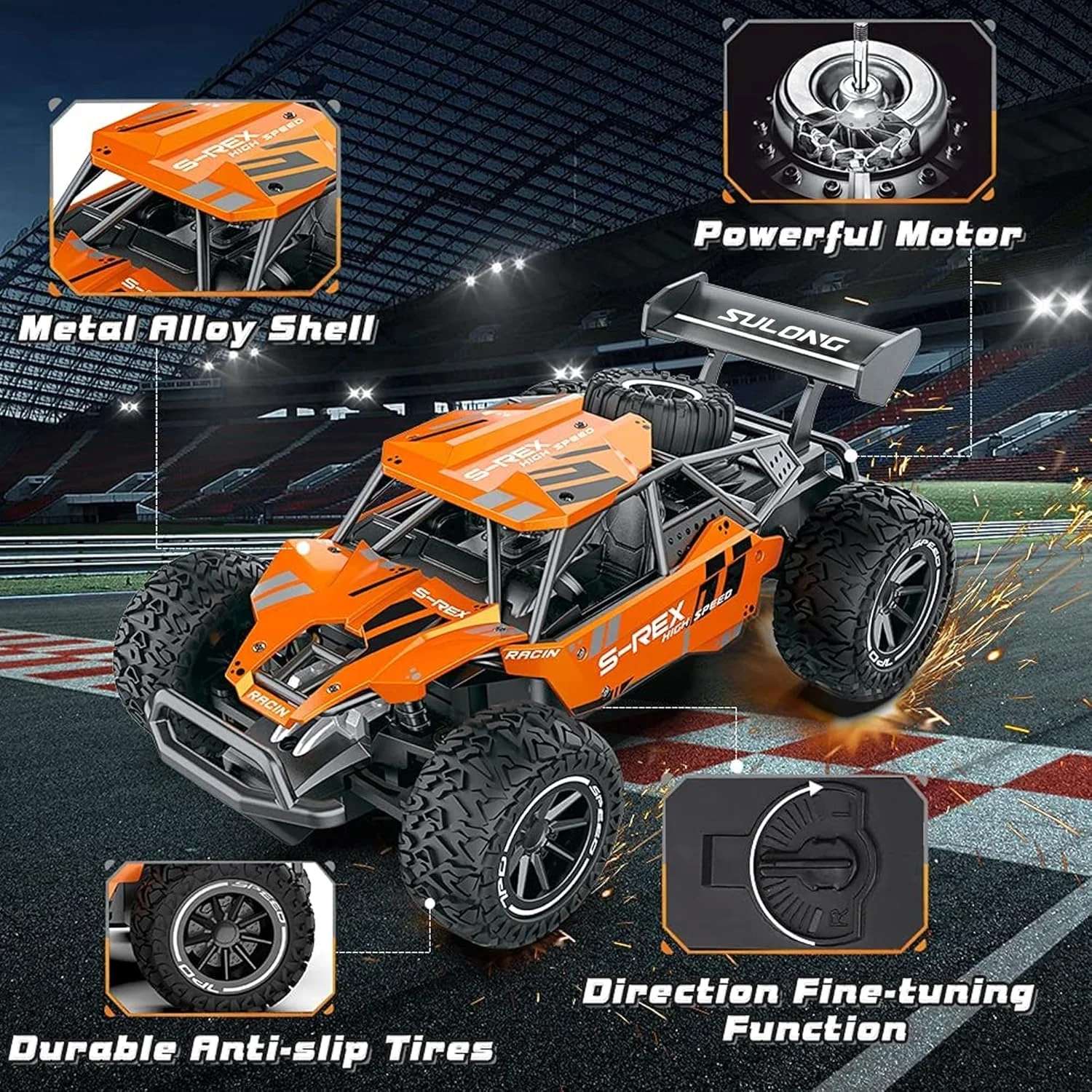 ماشین کنترلی سریع ۱:۱۶ | کامیون هیولا آفرود ۲.۴ گیگاهرتز، باگی دو چرخ متحرک ۲۰ کیلومتر بر ساعت | ماشین اسباب بازی الکتریکی آرسی با دو باتری برای پسران و دختران (سفید)