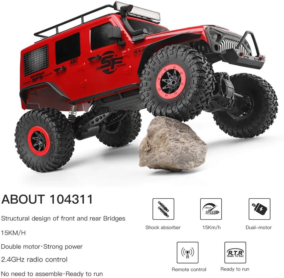 ماشین آرسی صخره نورد 1/10 2.4G 4WD با چراغ LED مدل RTR، کامیون های پر سرعت آفرود، اسباب بازی