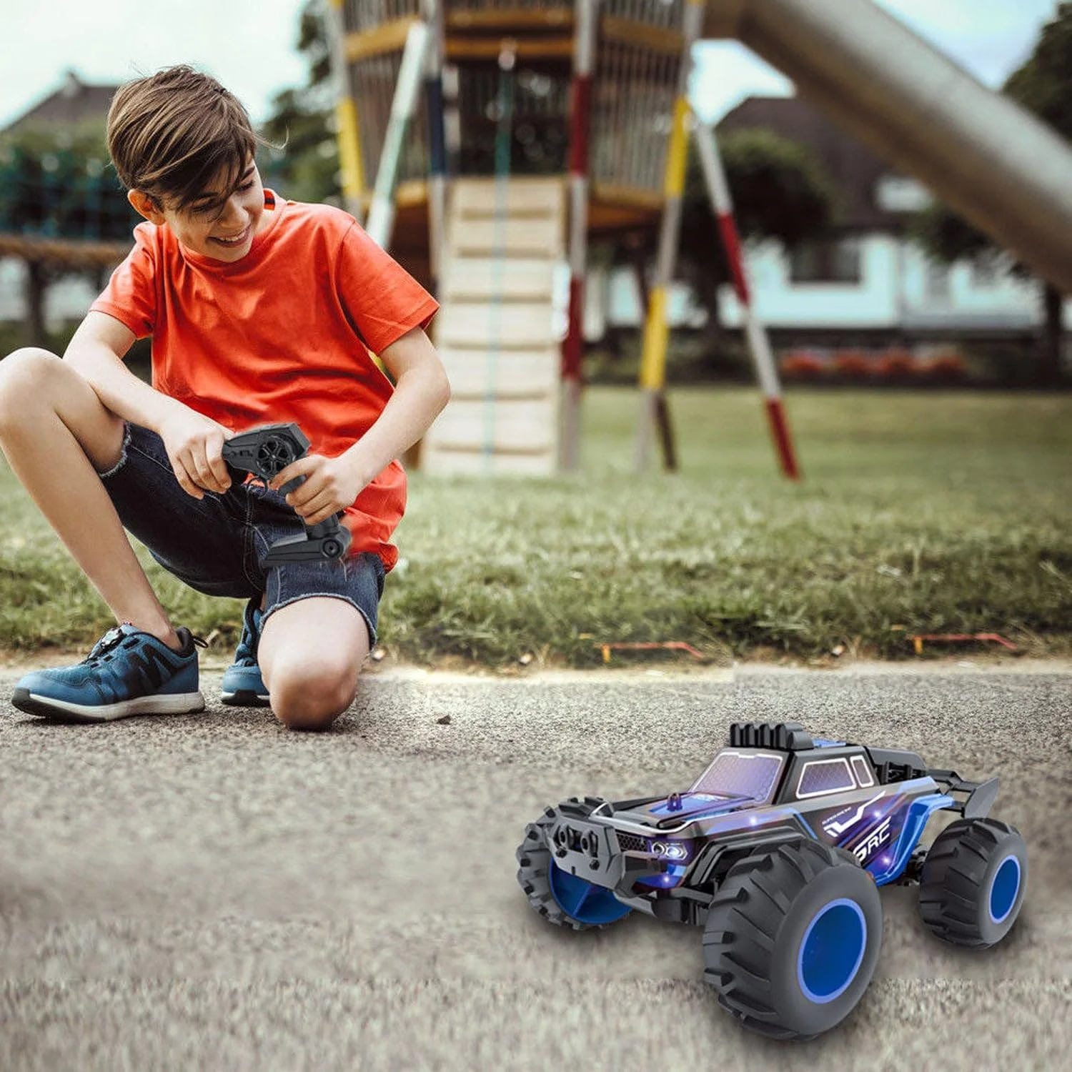 ماشین کنترلی کوچک فیتو، مسابقه ای پر سرعت با حالت مسابقه، ماشین اسباب بازی آفرود برای پسران، آبی