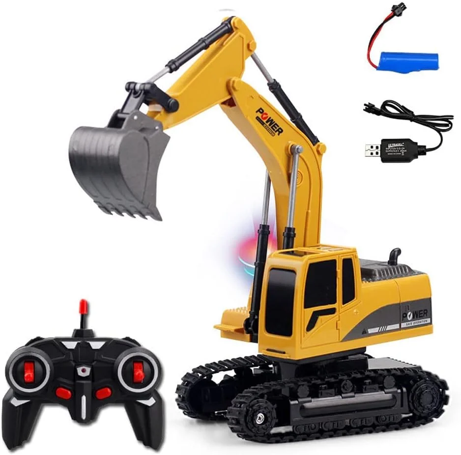 اسباب بازی بیل مکانیکی کنترلی شبیه سازی شده 1/24، ماشین های ساختمانی آرسی 6 کاناله، اسباب بازی های بیل مکانیکی هدیه برای کودکان پسر 6 7 8 9 10 ساله