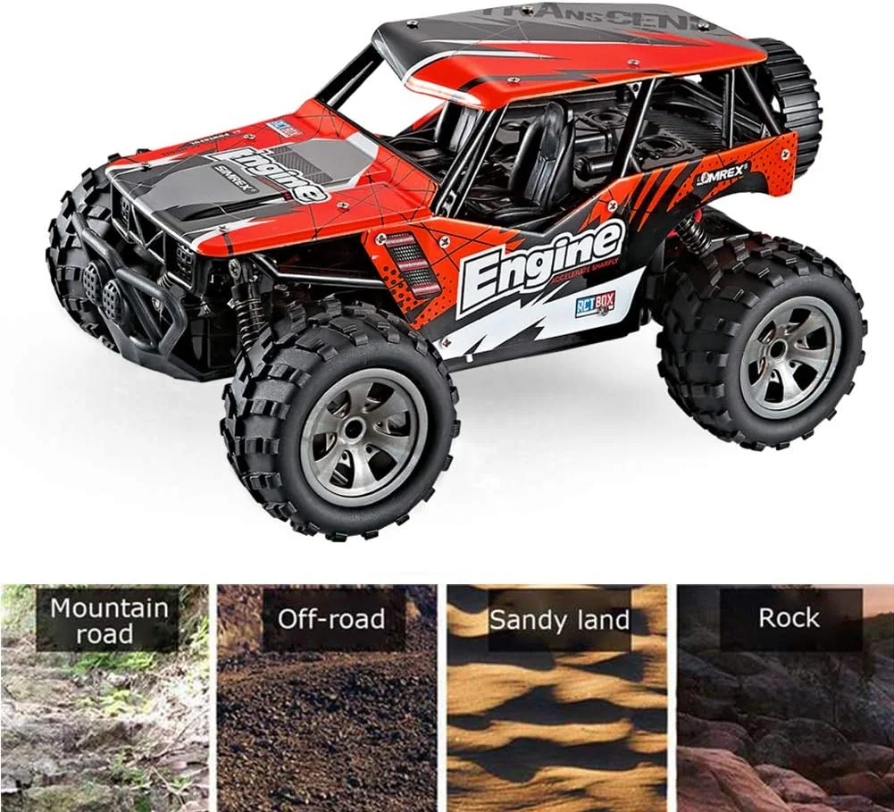 ماشین کنترلی انگیزه قوی، مقیاس 1:18، کنترل از راه دور 50 متری، 2.4 گیگاهرتز، سرعت 20 کیلومتر بر ساعت، کامیون مسابقه ای صخره نوردی، باگی آفرود پرسرعت، اسباب بازی سرگرمی الکتریکی صحرایی، هدیه کودک