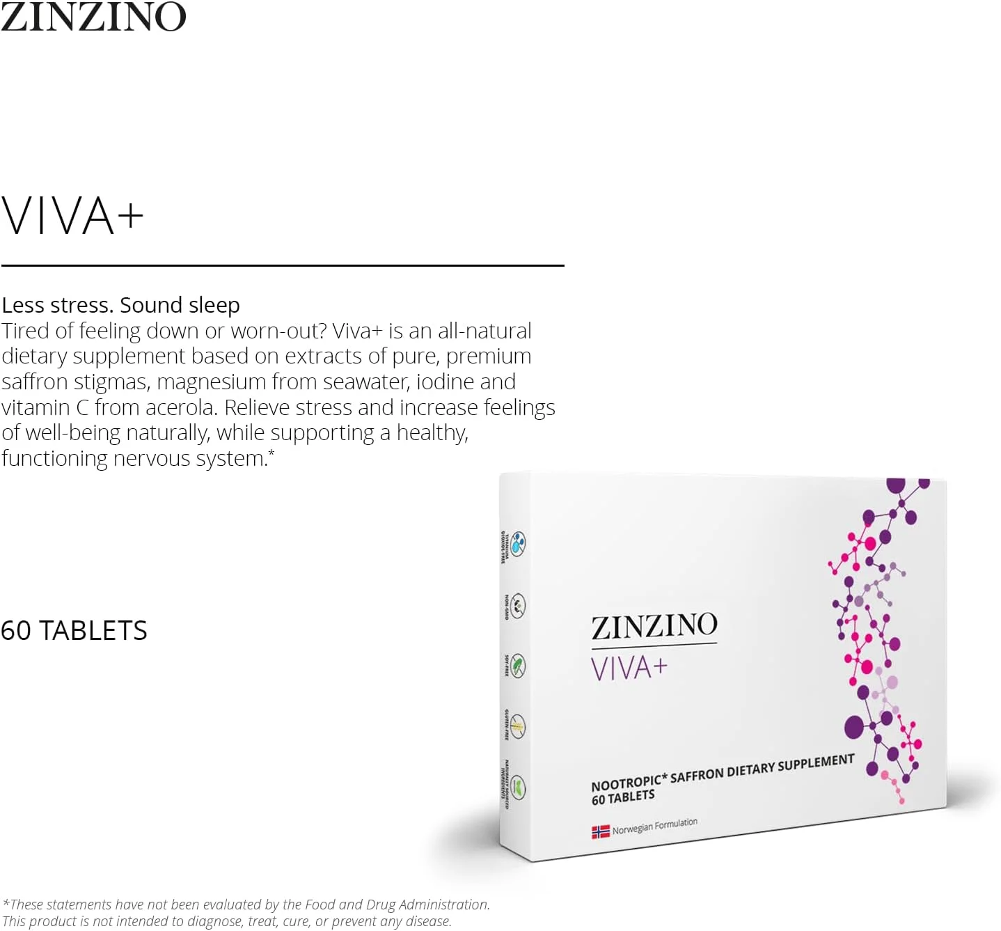 زینزینو ویوا + - حاوی ید، ویتامین C و منیزیم، بهبود خواب آرام، افزایش تمرکز، یادگیری، حافظه و استدلال - 60 قرص