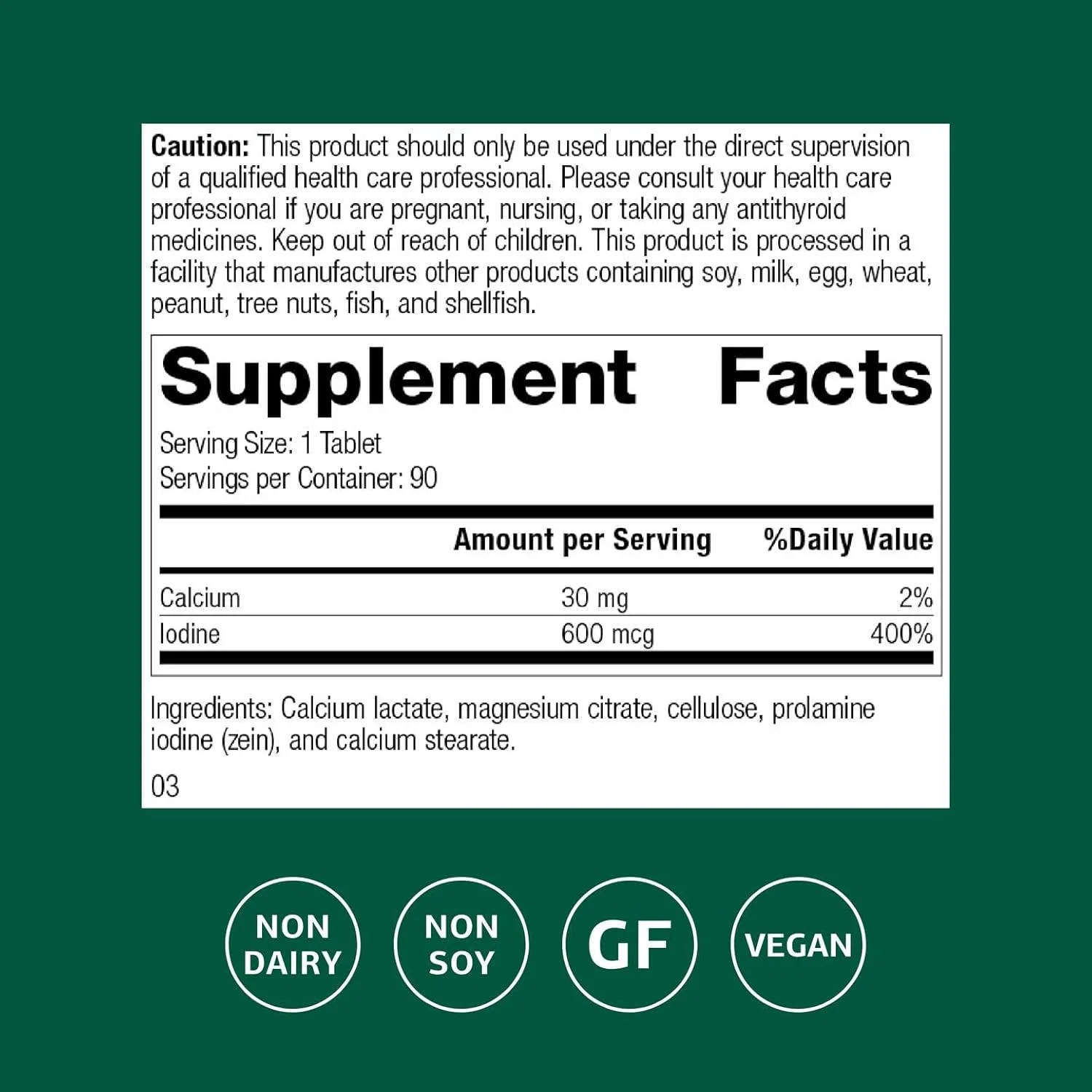 پرولامین ید Standard Process Inc. - پشتیبانی از تیروئید با پرولامین ید، لاکتات کلسیم، ید، کلسیم و سیترات منیزیم - 90 قرص