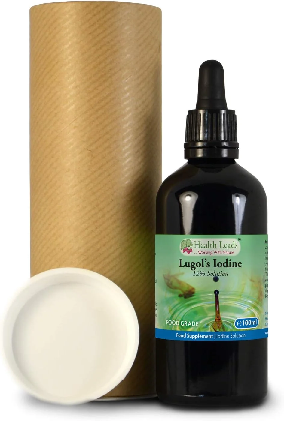 محلول ید لوغولز 12% هلث لیدز 100 میلی لیتر، قدرت بالا، فرمولاسیون مایع 12% واقعی، پیپت حبابدار برای پخش آسان و دقیق، فرموله و ساخته شده در ولز