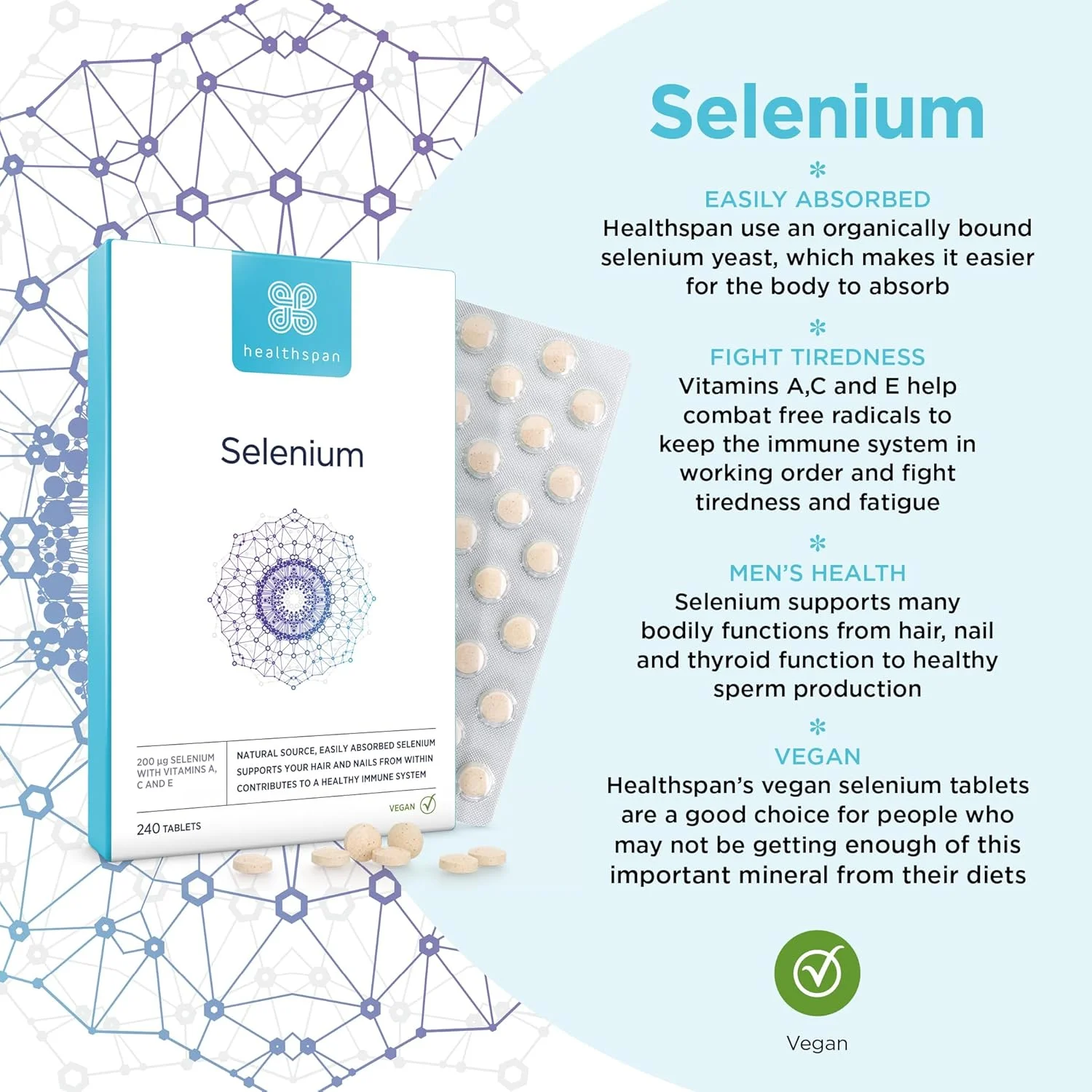 سلنیوم هلث اسپن | 240 قرص | جذب بسیار بالا | حاوی ویتامین C، A و E | سلامت مو، ناخن و پوست | مناسب گیاهخواران سلنیوم هلث اسپن | 240 قرص | جذب بسیار بالا | حاوی ویتامین C، A و E | سلامت مو، ناخن و پوست | مناسب گیاهخواران