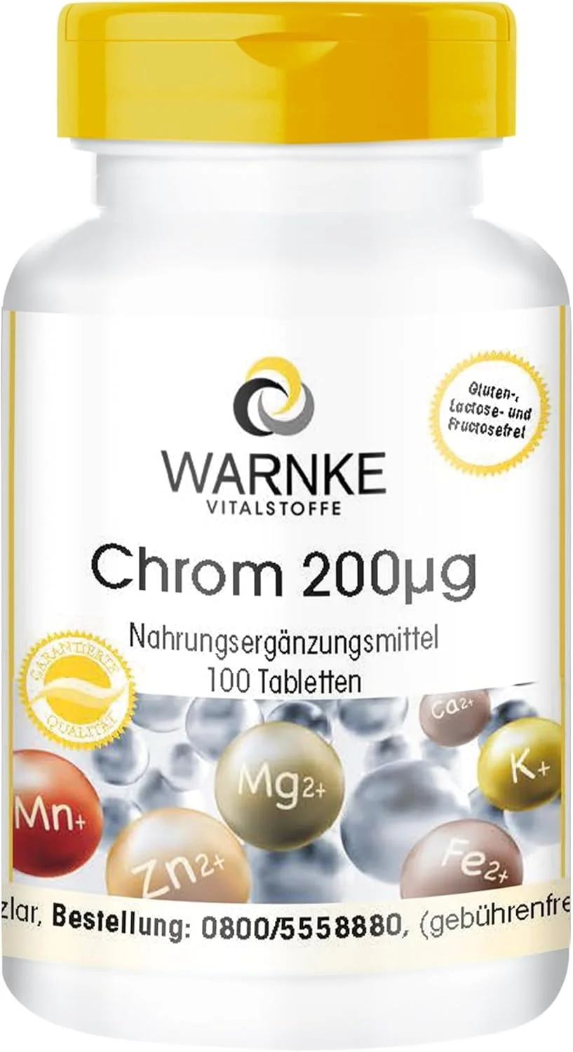 کرومیوم ۲۰۰ میکروگرم - ۱۰۰ عدد قرص پیکولینات کرومیوم برای ۱۰۰ روز - مکمل غذایی - با دوز بالا - ویگن | Warnke Vitalstoffe - کیفیت داروخانه آلمانی