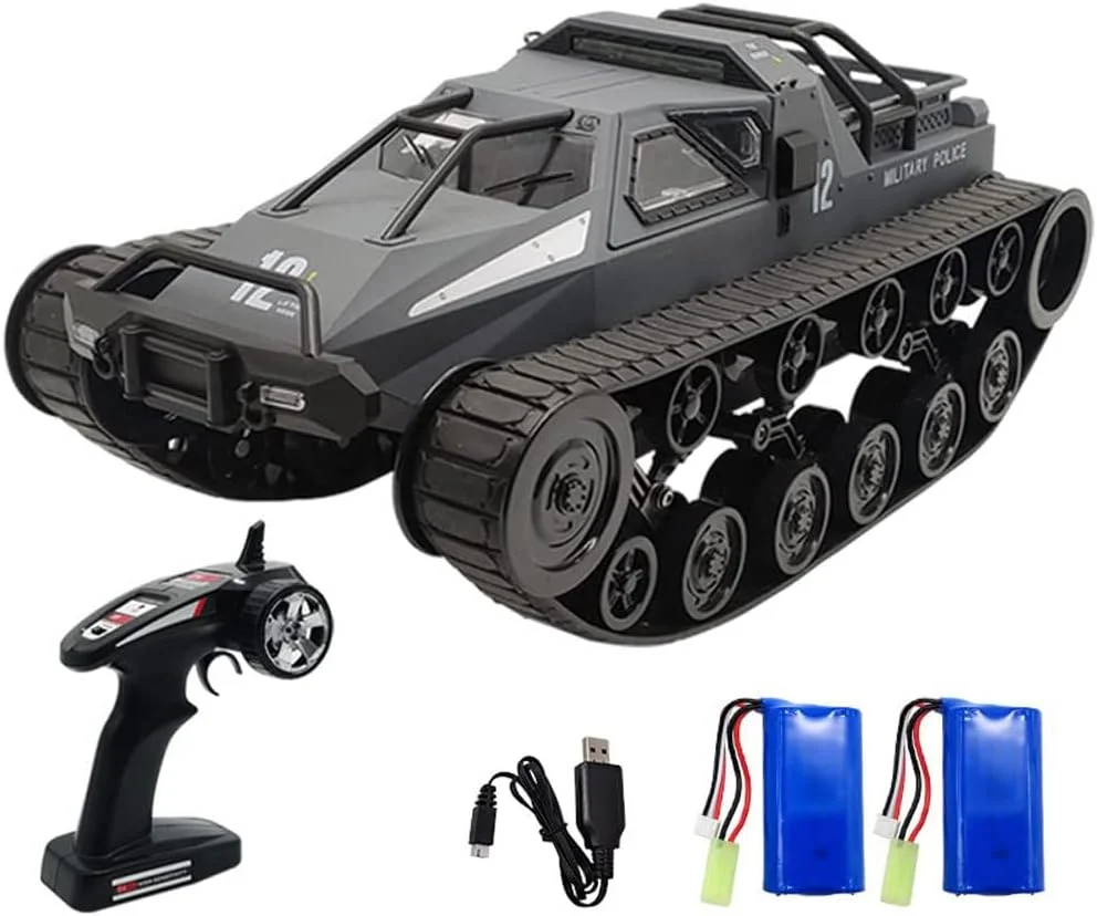تانک کنترلی از راه دور، تانک پرسرعت آفرود 4WD، ماشین آرسی 2.4 گیگاهرتز، کامیون ارتشی آرسی 1/12، تانک دریفت آرسی با چراغ ال ای دی و اسپری برای کودکان و بزرگسالان