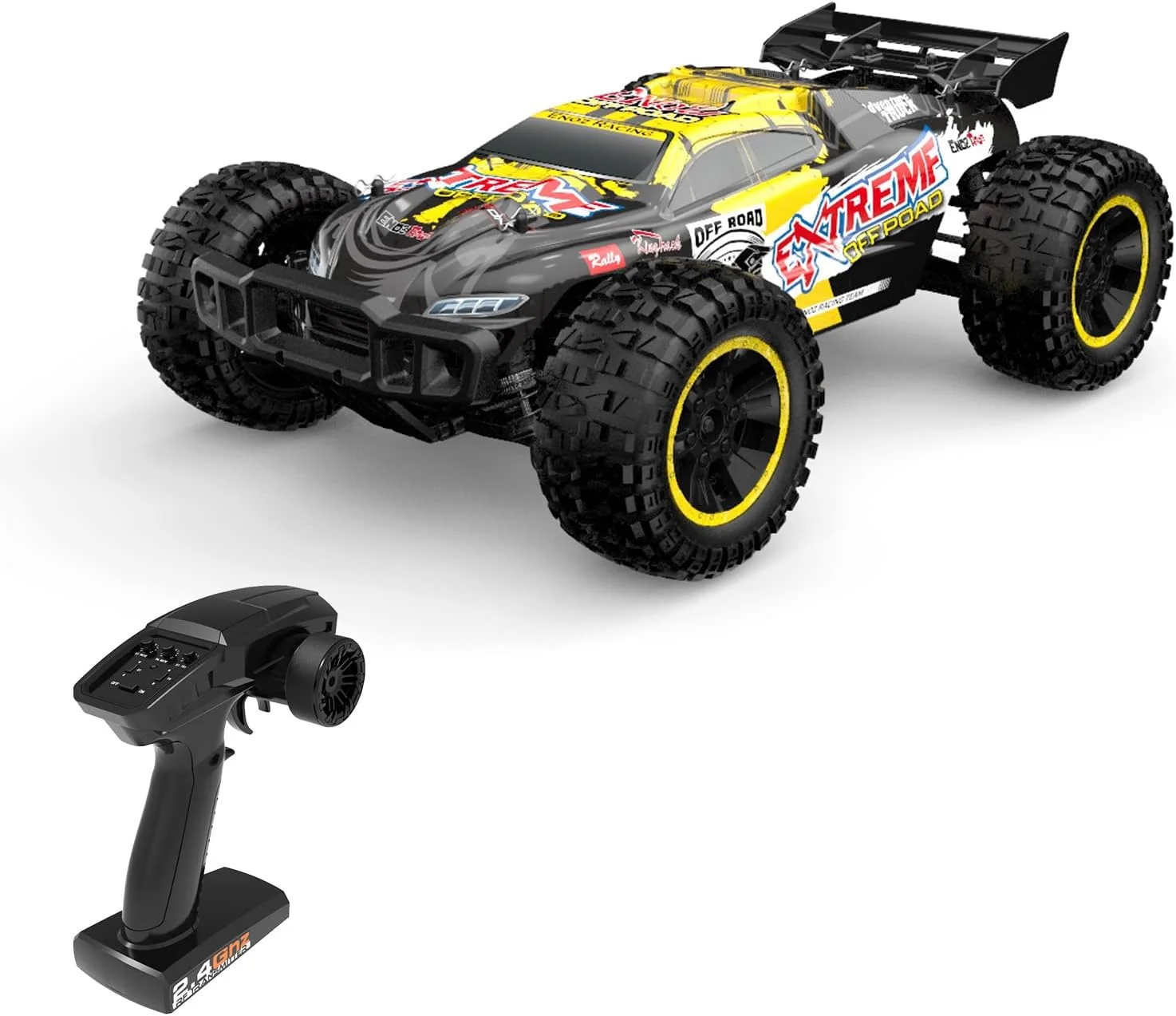 ماشین کنترلی از راه دور 1/10 2.4 گیگاهرتز با سرعت بالا 60 کیلومتر در ساعت، کامیون های آفرود تمام زمینی 4WD موتور براشلس، ماشین مسابقه ای صخره نوردی، هدیه برای کودکان و بزرگسالان