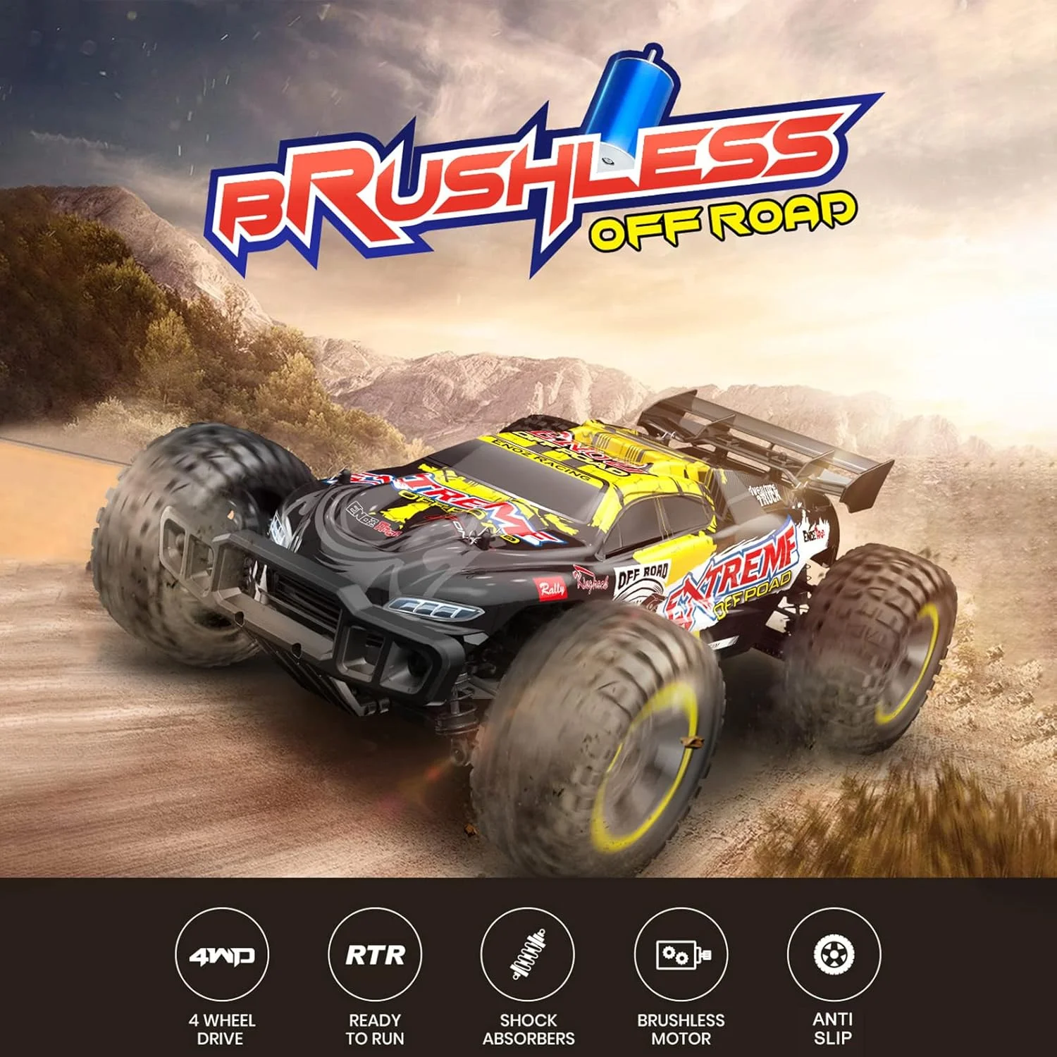 ماشین کنترلی از راه دور 1/10 2.4 گیگاهرتز با سرعت بالا 60 کیلومتر در ساعت، کامیون های آفرود تمام زمینی 4WD موتور براشلس، ماشین مسابقه ای صخره نوردی، هدیه برای کودکان و بزرگسالان
