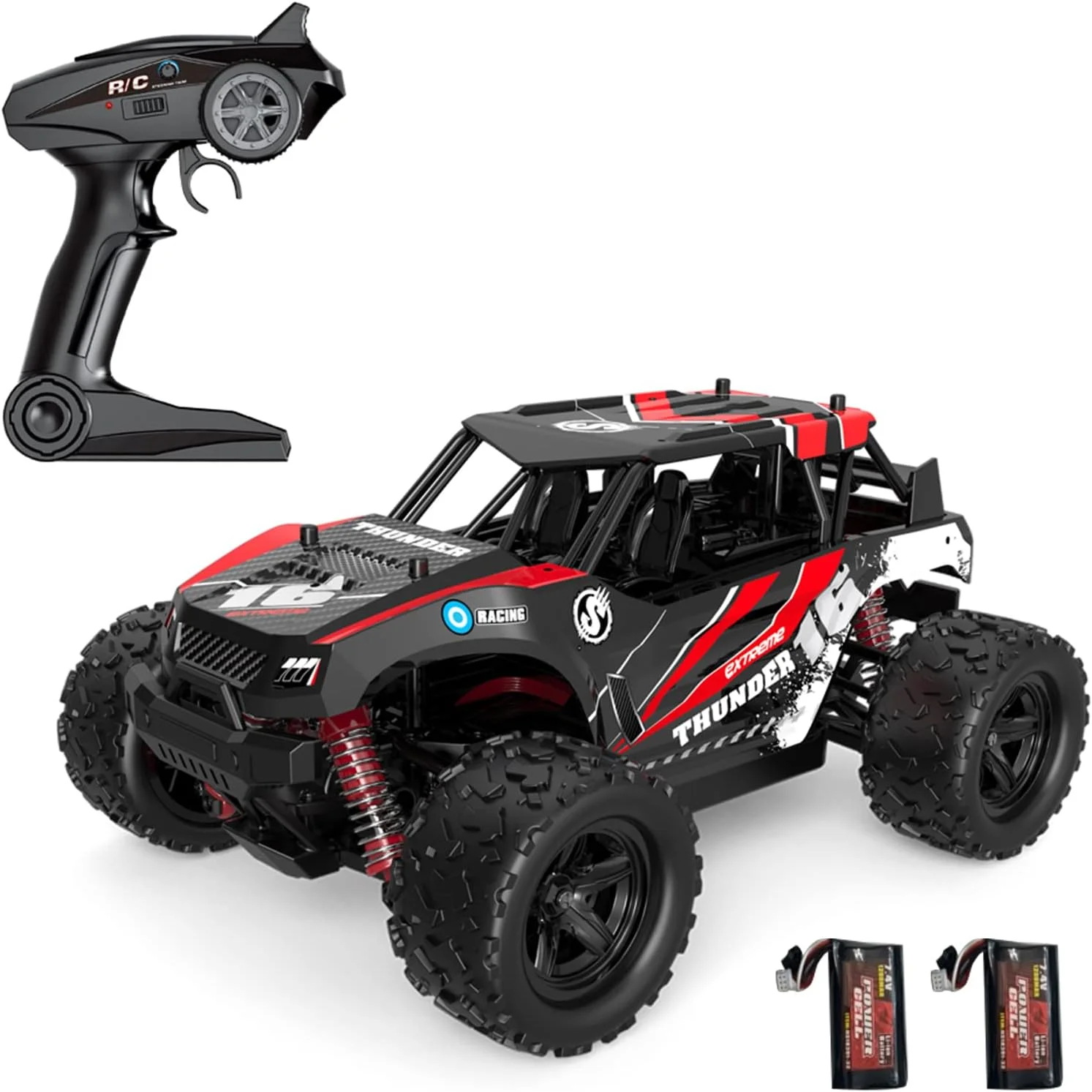 ماشین کنترلی آفرود OUNA مقیاس 1/18 سرعت بالا 30 کیلومتر بر ساعت، مناسب تمام سطوح، 4WD، مناسب مسابقه و صخره نوردی، هدیه برای کودکان و بزرگسالان، دارای 2 باتری