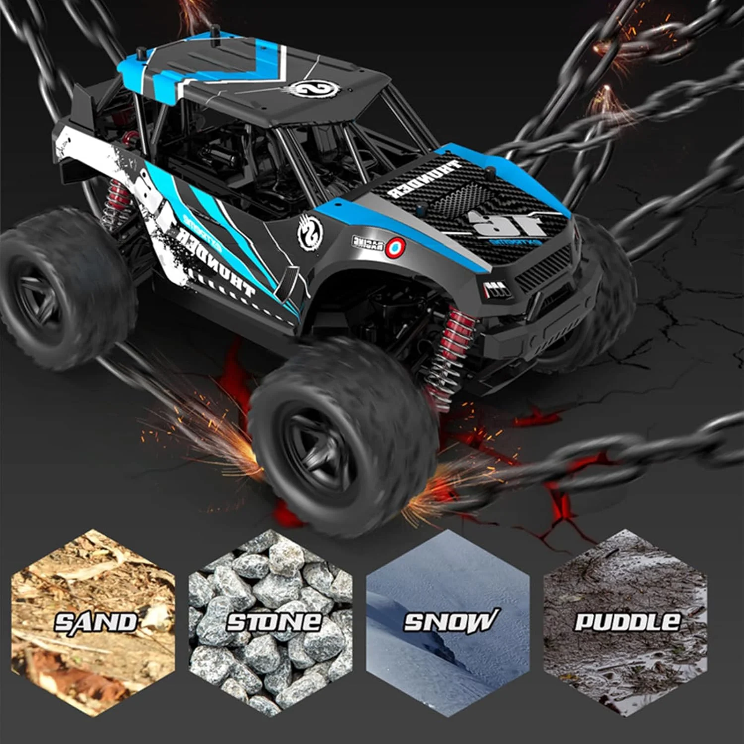 ماشین کنترلی آفرود OUNA مقیاس 1/18 سرعت بالا 30 کیلومتر بر ساعت، مناسب تمام سطوح، 4WD، مناسب مسابقه و صخره نوردی، هدیه برای کودکان و بزرگسالان، دارای 2 باتری