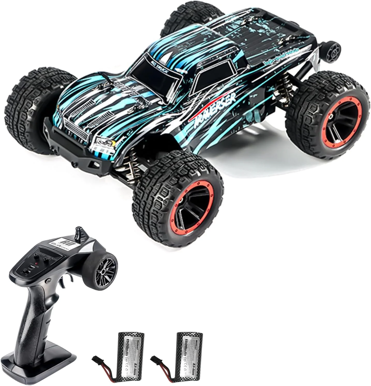 ماشین کنترلی OUNA، کامیون کنترلی 4WD 2.4GHz با مقیاس 1:14، اسباب بازی ماشین آفرود پرسرعت 40 کیلومتر بر ساعت با موتور براش و چراغ های LED، دارای 2 باتری